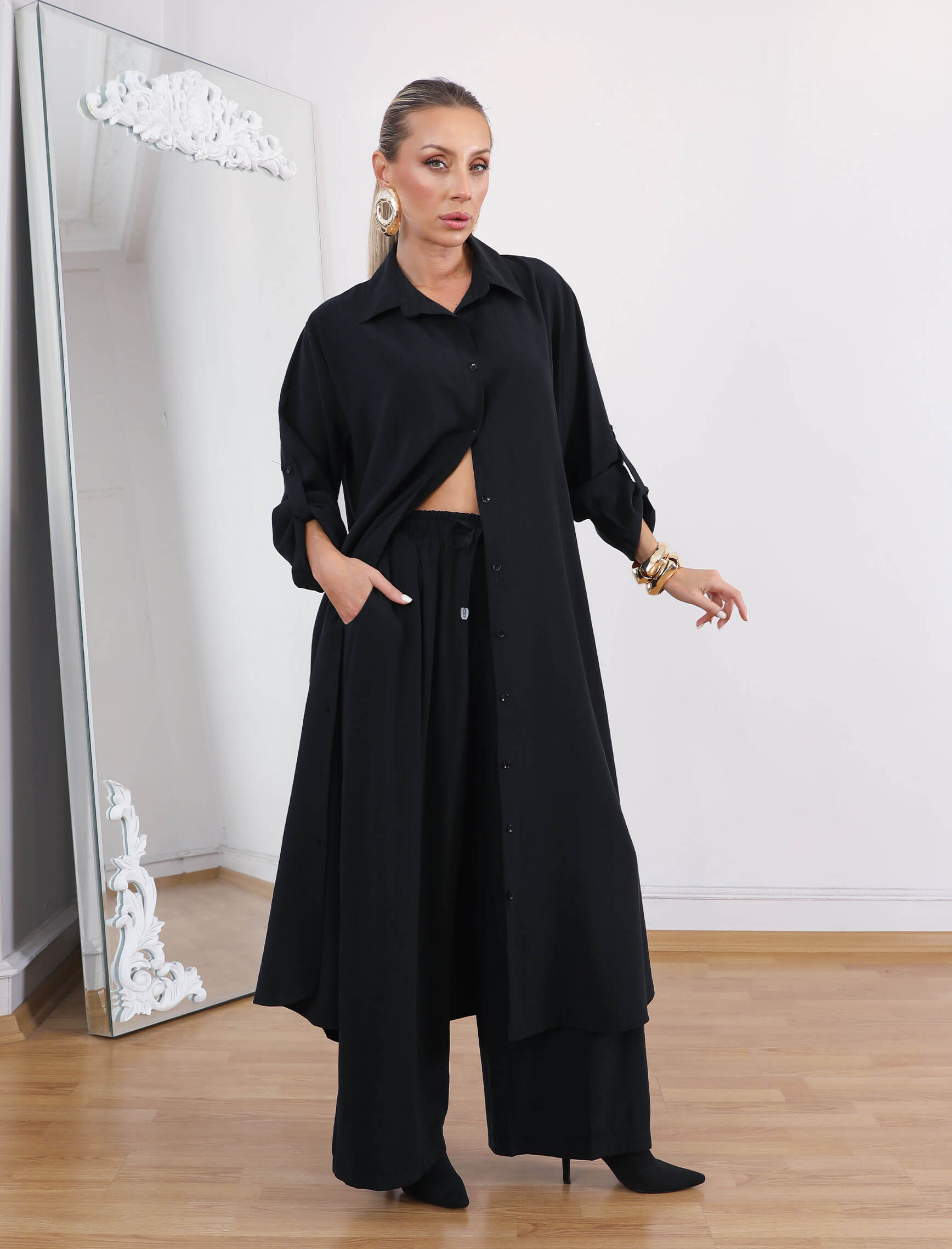 Siyah Moreno Tunik Takım