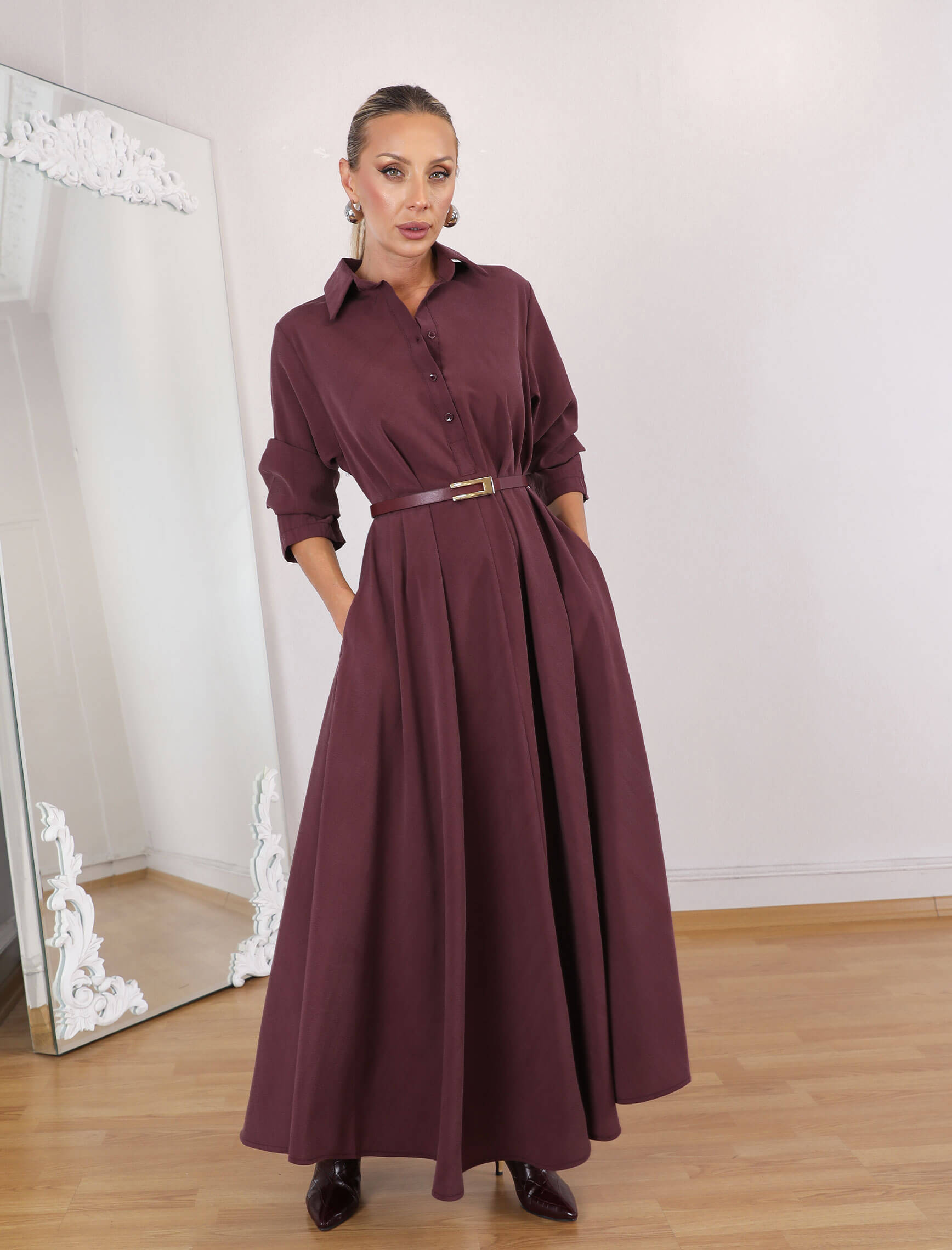 Bordo Gremo Elbise - Görsel 5