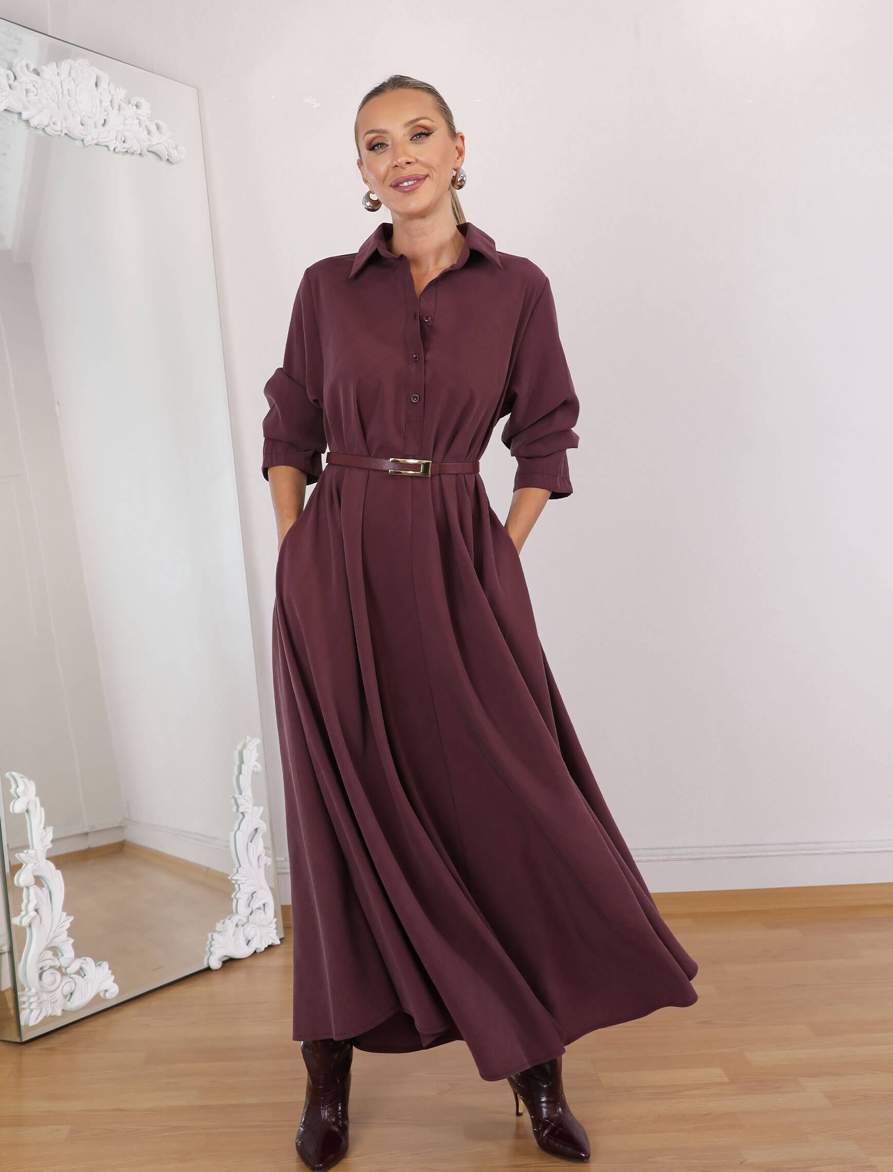 Bordo Gremo Elbise - Görsel 4