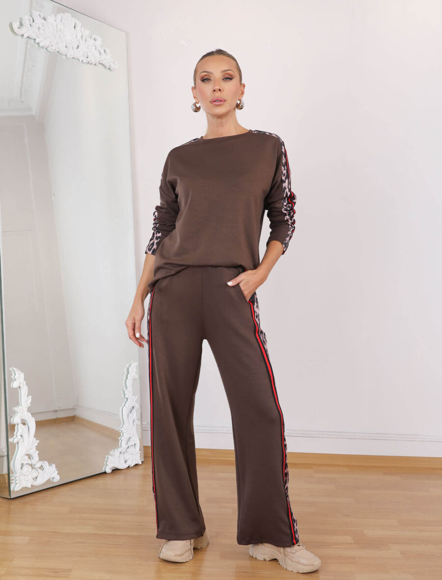 Kahve Leopardesen Kırmızı Şerit Takım