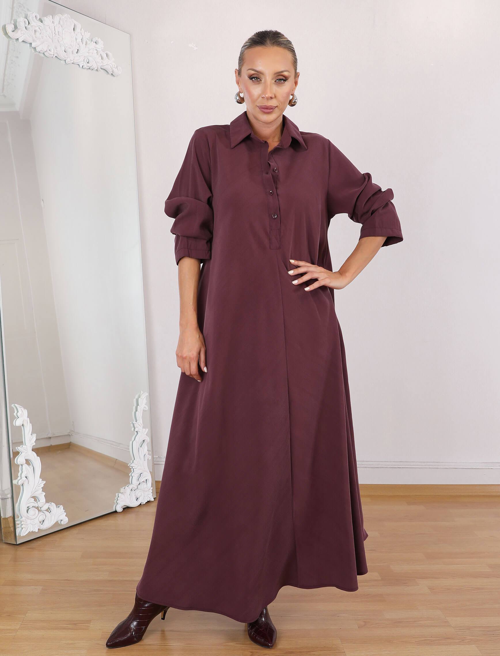 Bordo Gremo Elbise - Görsel 3