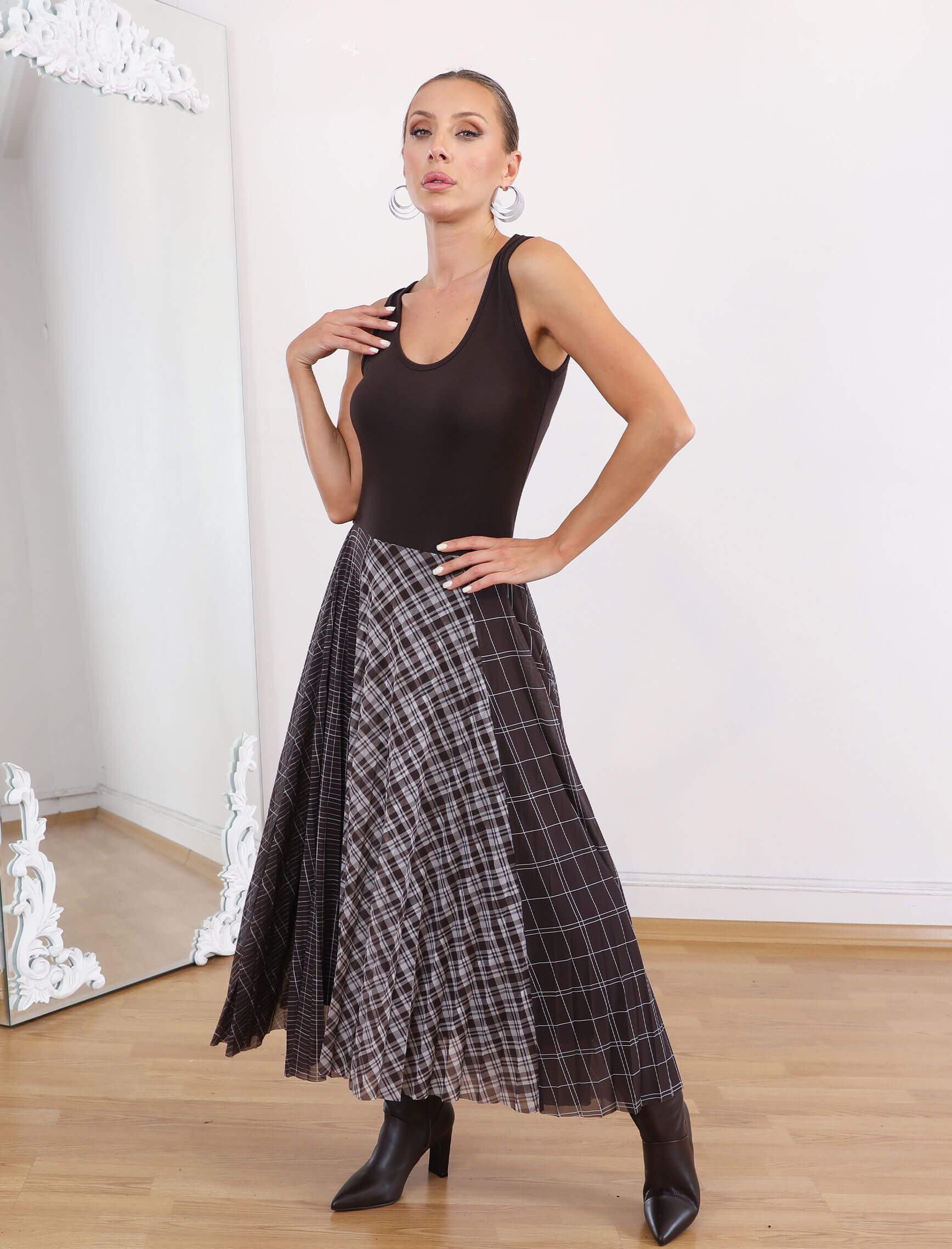 Kahve Desenli Fluarlı Rua Elbise - Görsel 2