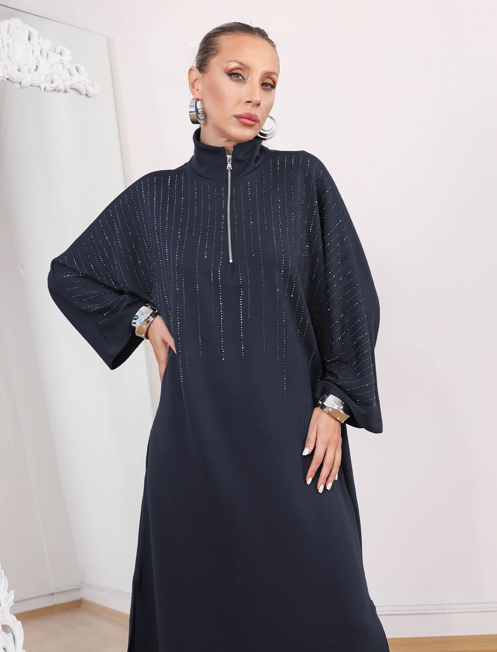 Gece Mavisi Taşlı Glamore Elbise - Görsel 3