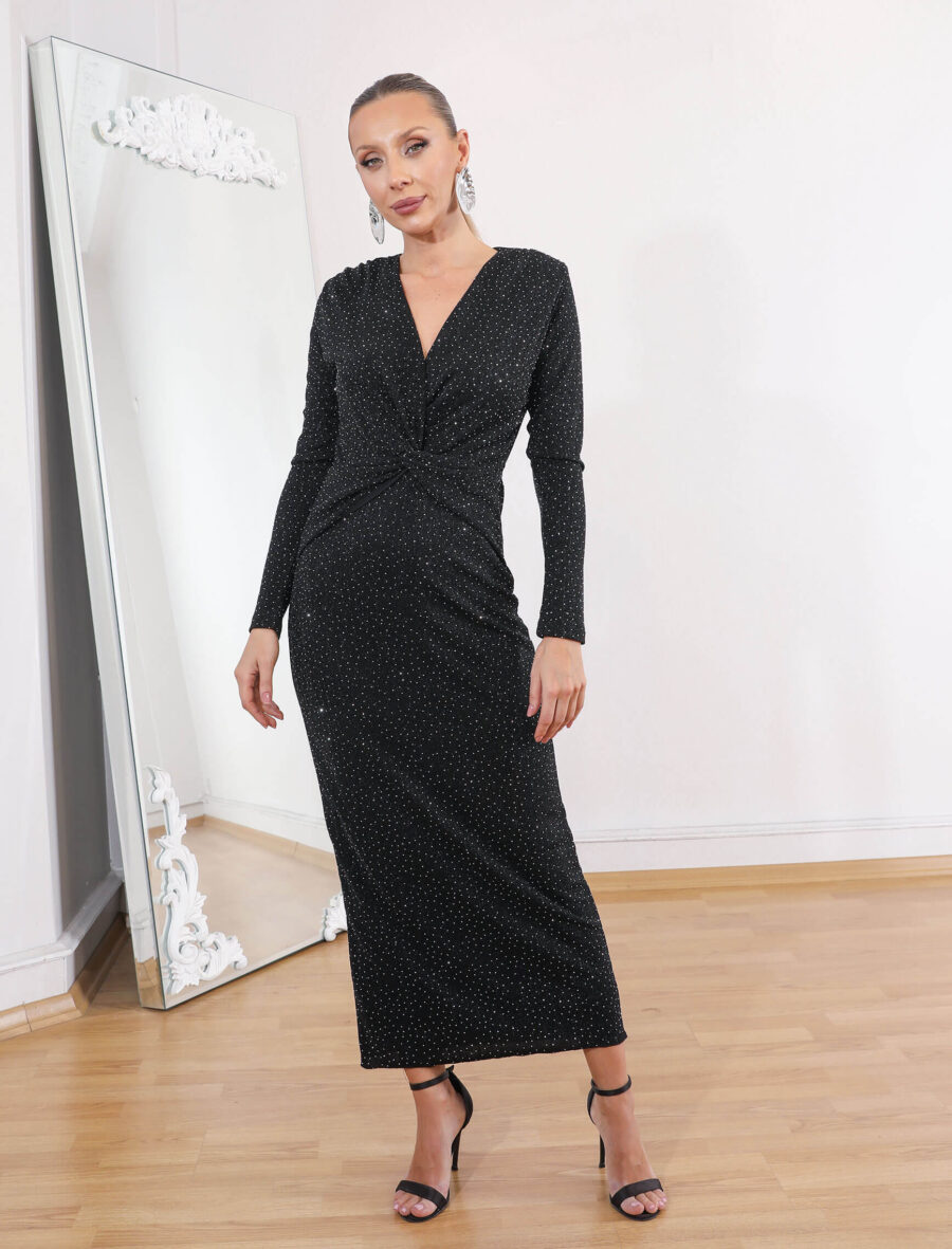 Siyah Kruvaze Shine Elbise