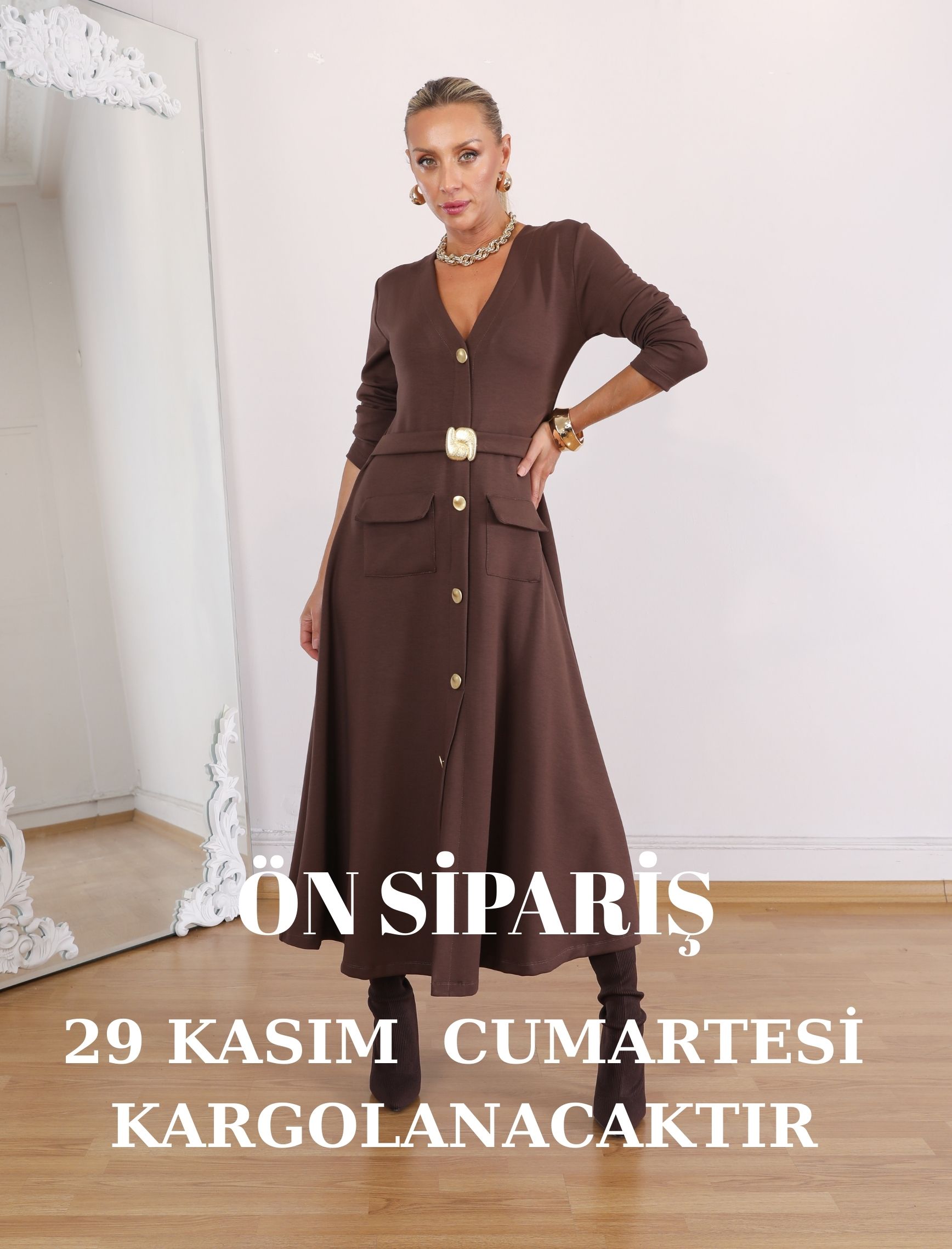 Kahve Kemerli Alya Ebise