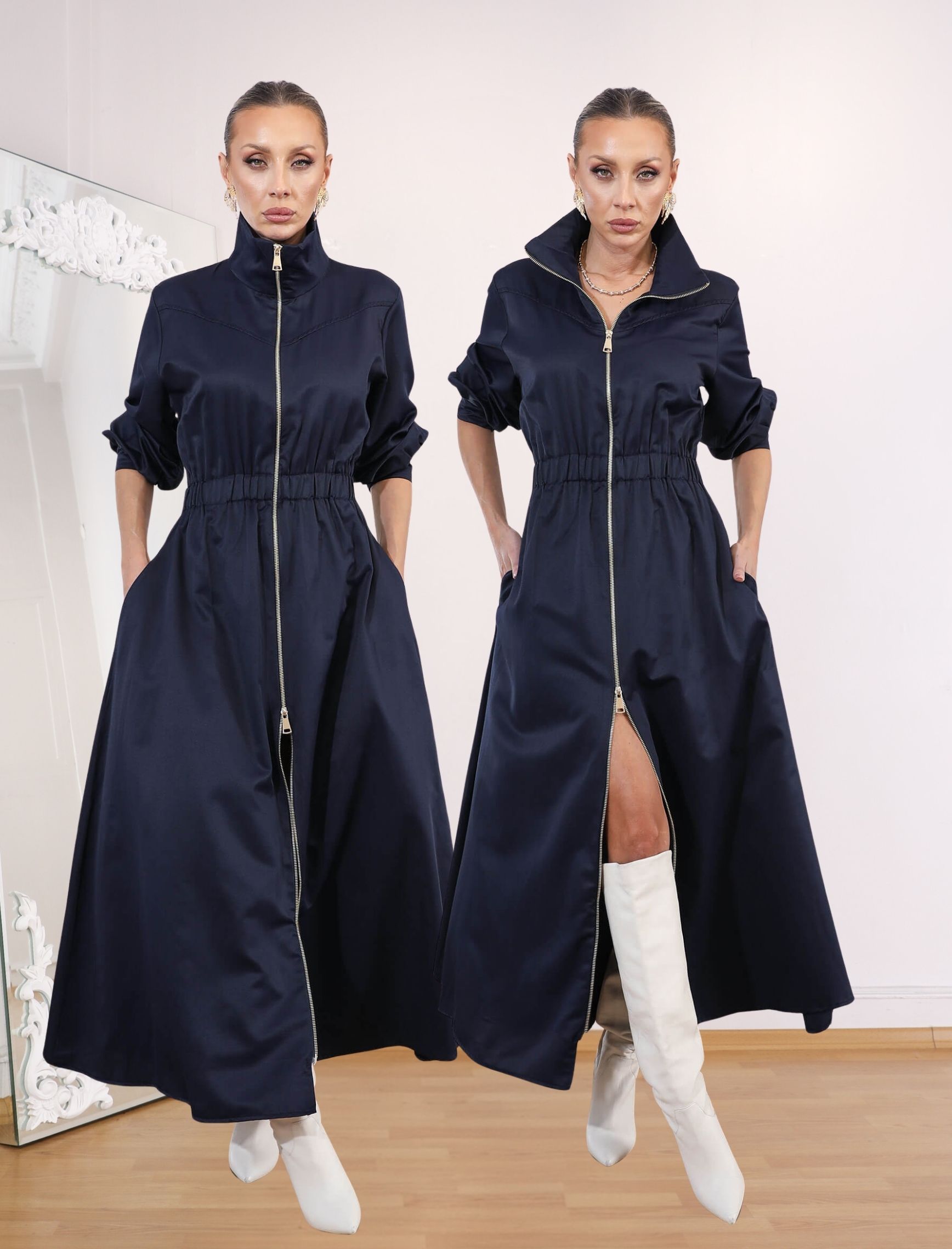 Lacivert Riviera Fermuar Elbise