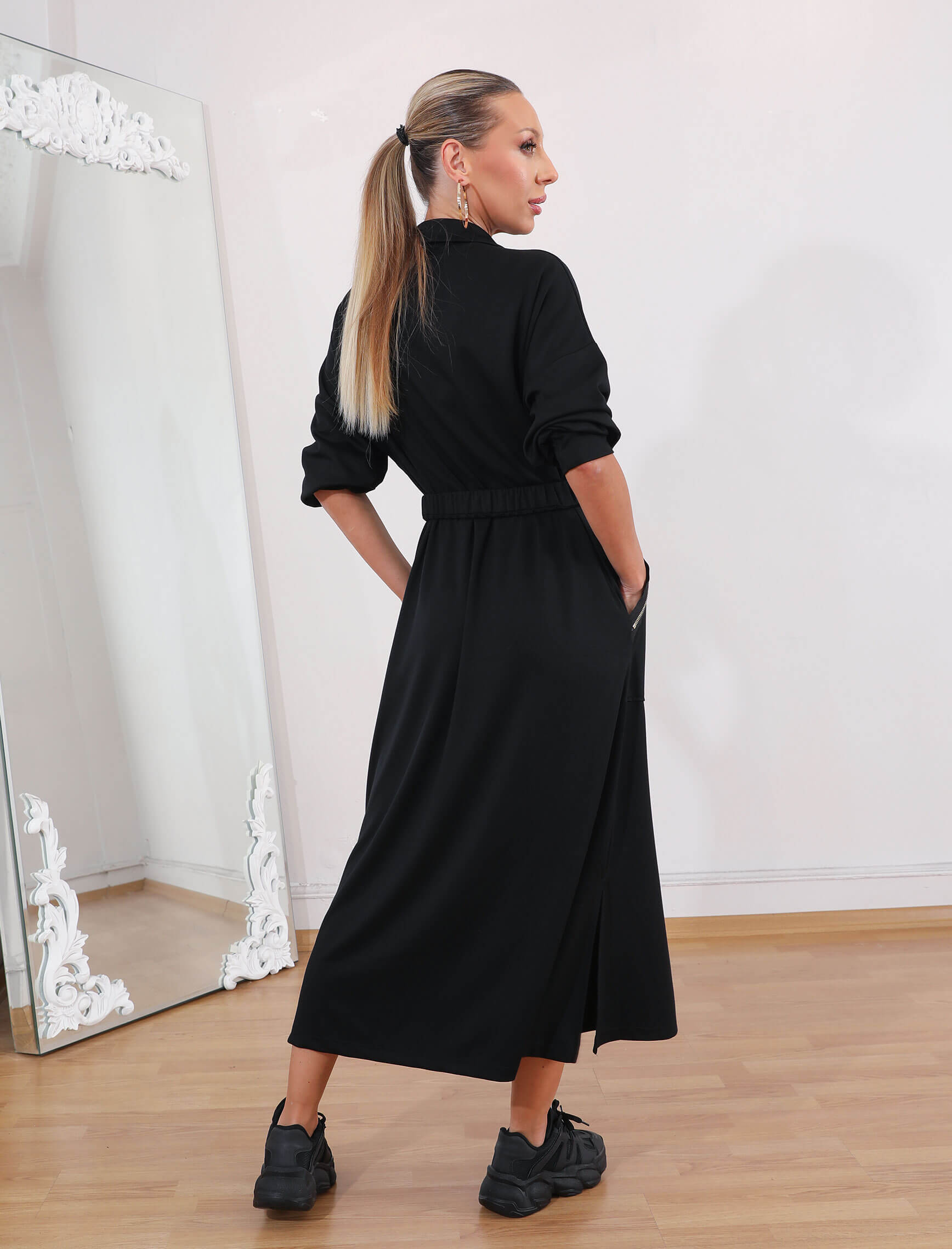 Siyah Palaska Kemer Fermaur Elbise - Görsel 7