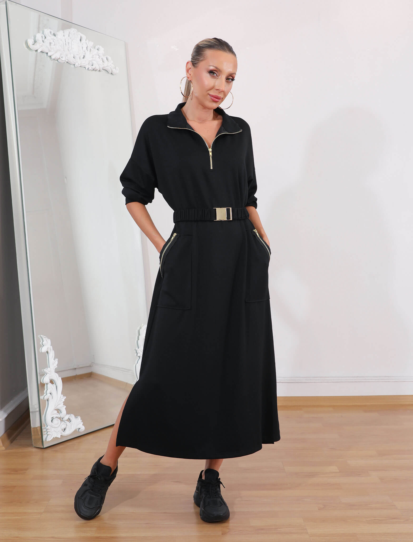 Siyah Palaska Kemer Fermaur Elbise - Görsel 5