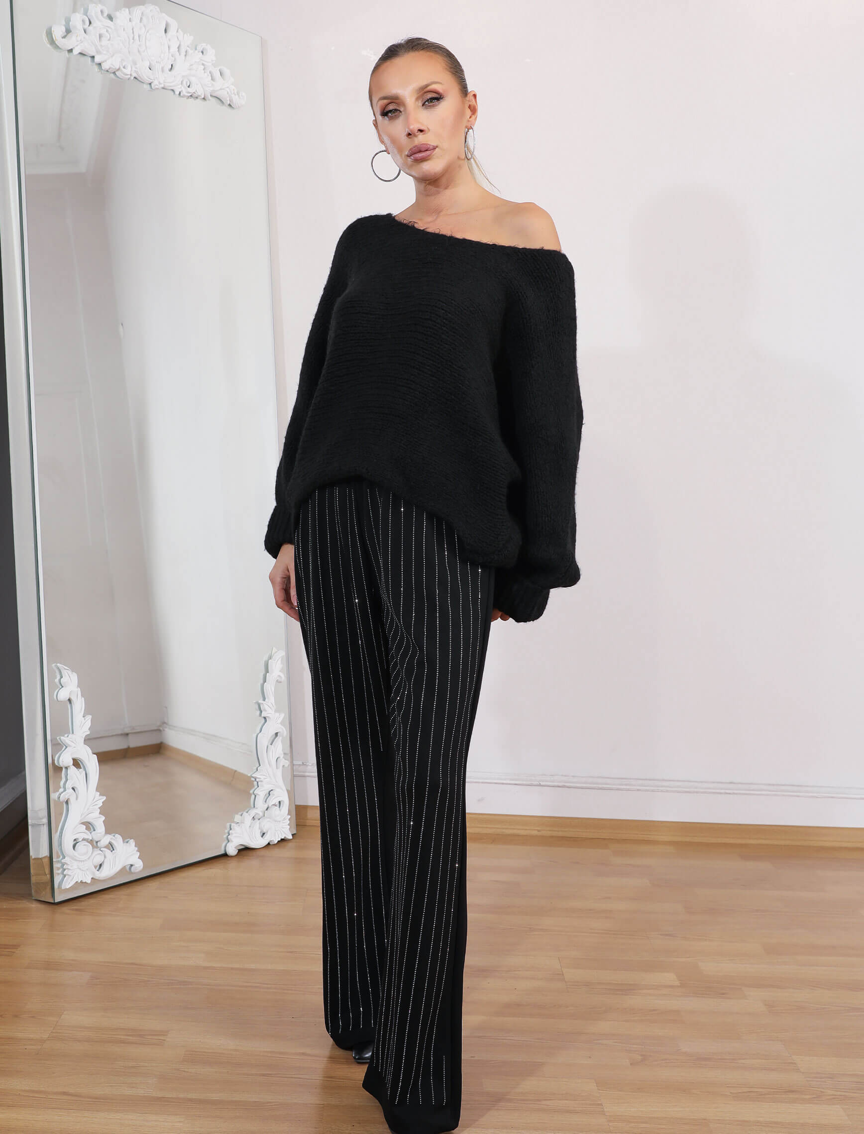 Siyah Çizgi Taşlı Clara Pantolon - Görsel 5