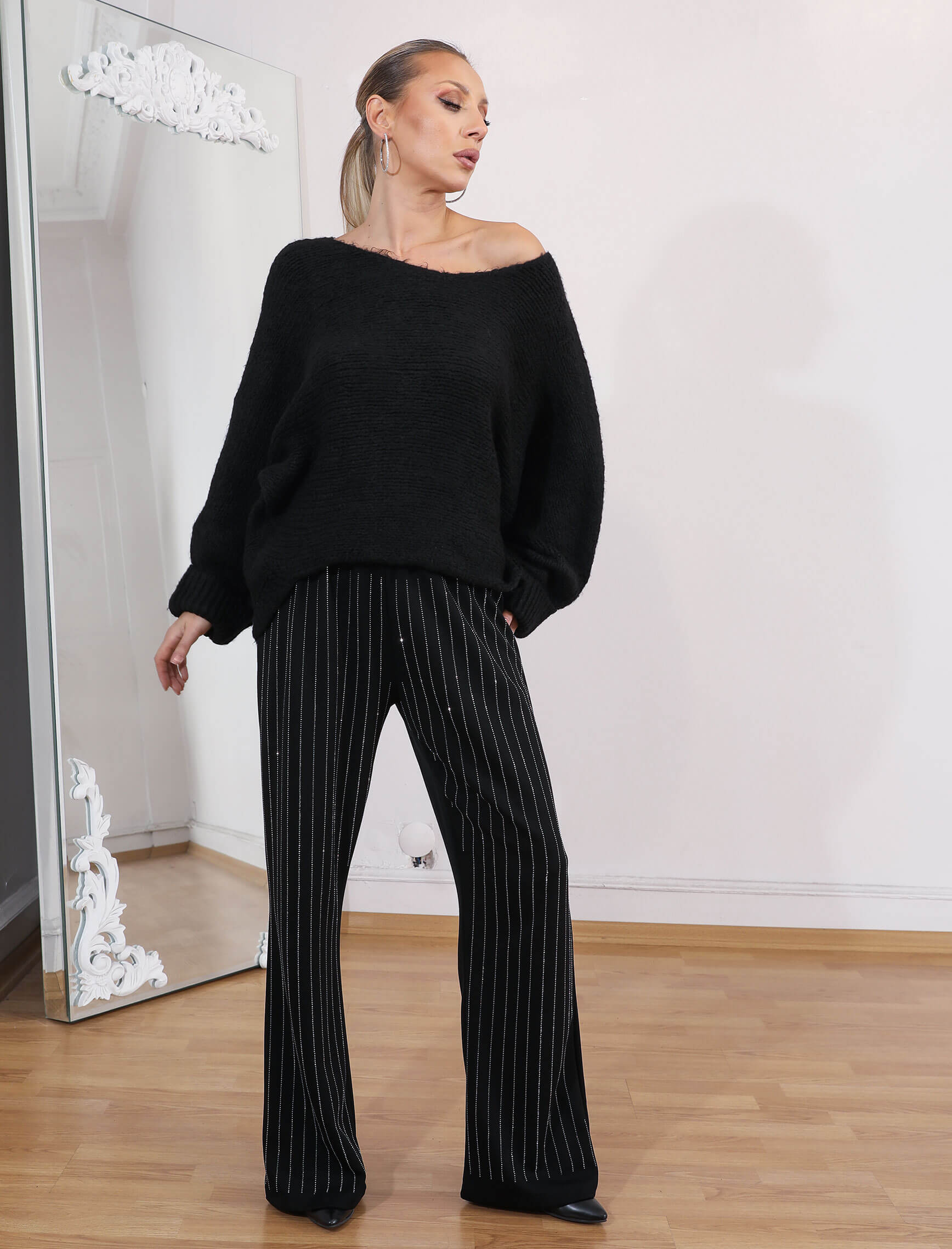 Siyah Çizgi Taşlı Clara Pantolon - Görsel 4