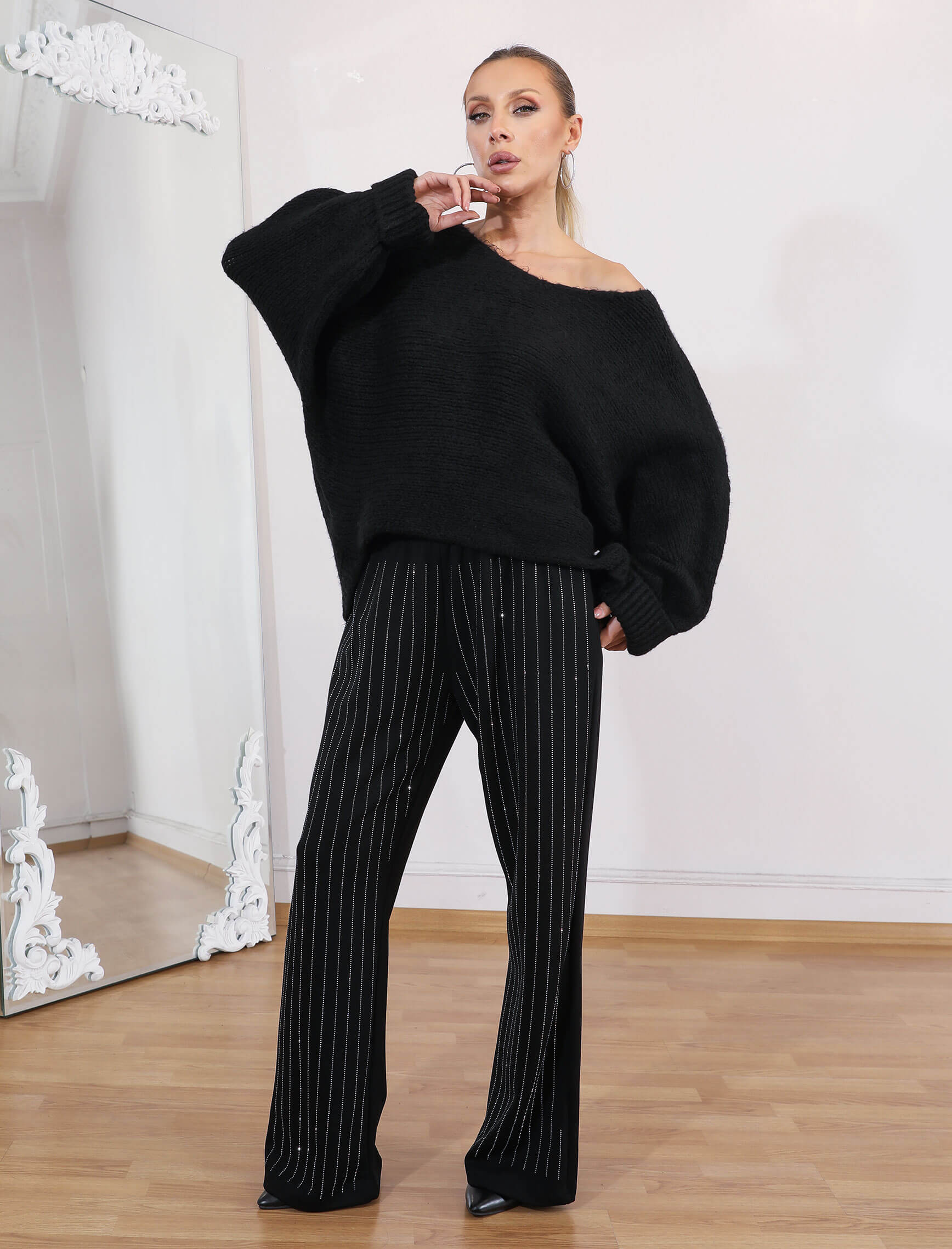 Siyah Çizgi Taşlı Clara Pantolon - Görsel 3