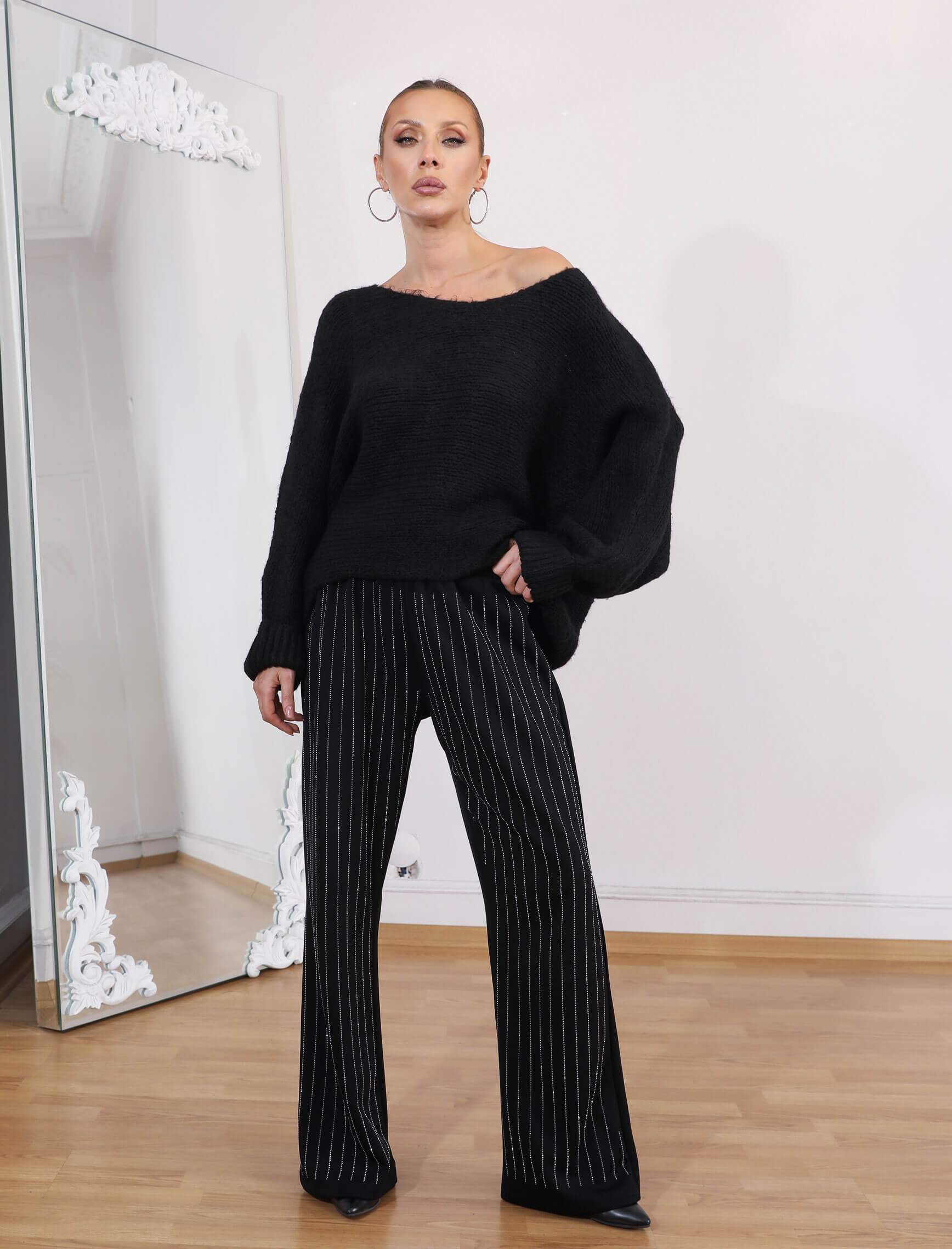 Siyah Çizgi Taşlı Clara Pantolon - Görsel 2