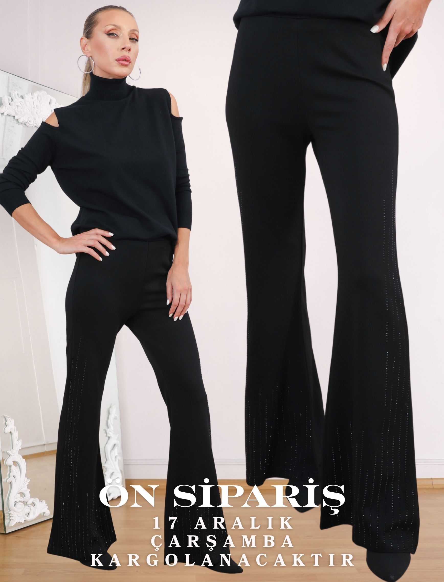 Siyah Taşlı Sparkle Strech Pantolon