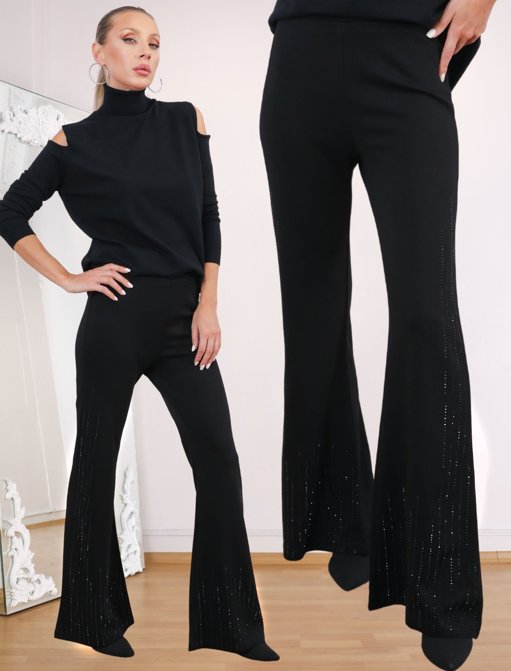 Siyah Taşlı Sparkle Strech Pantolon