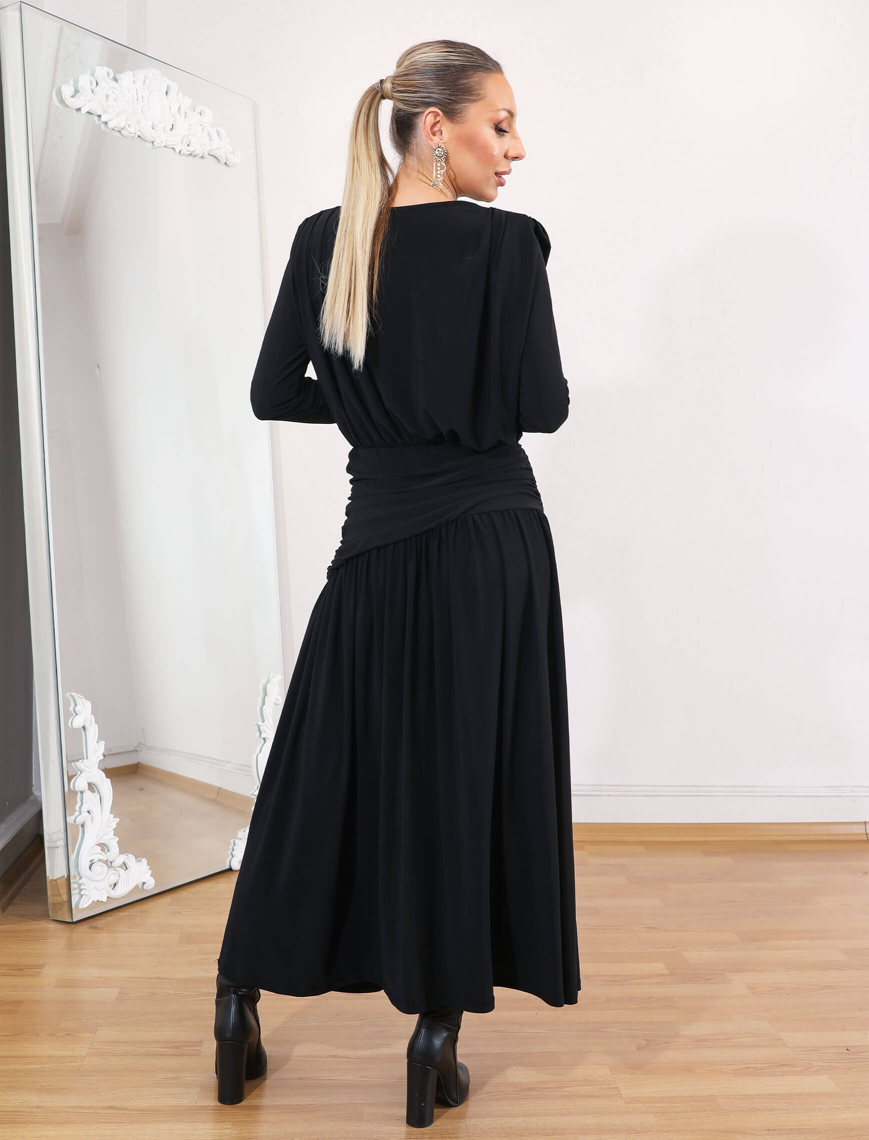 Siyah Drape Selectra Elbise - Görsel 5