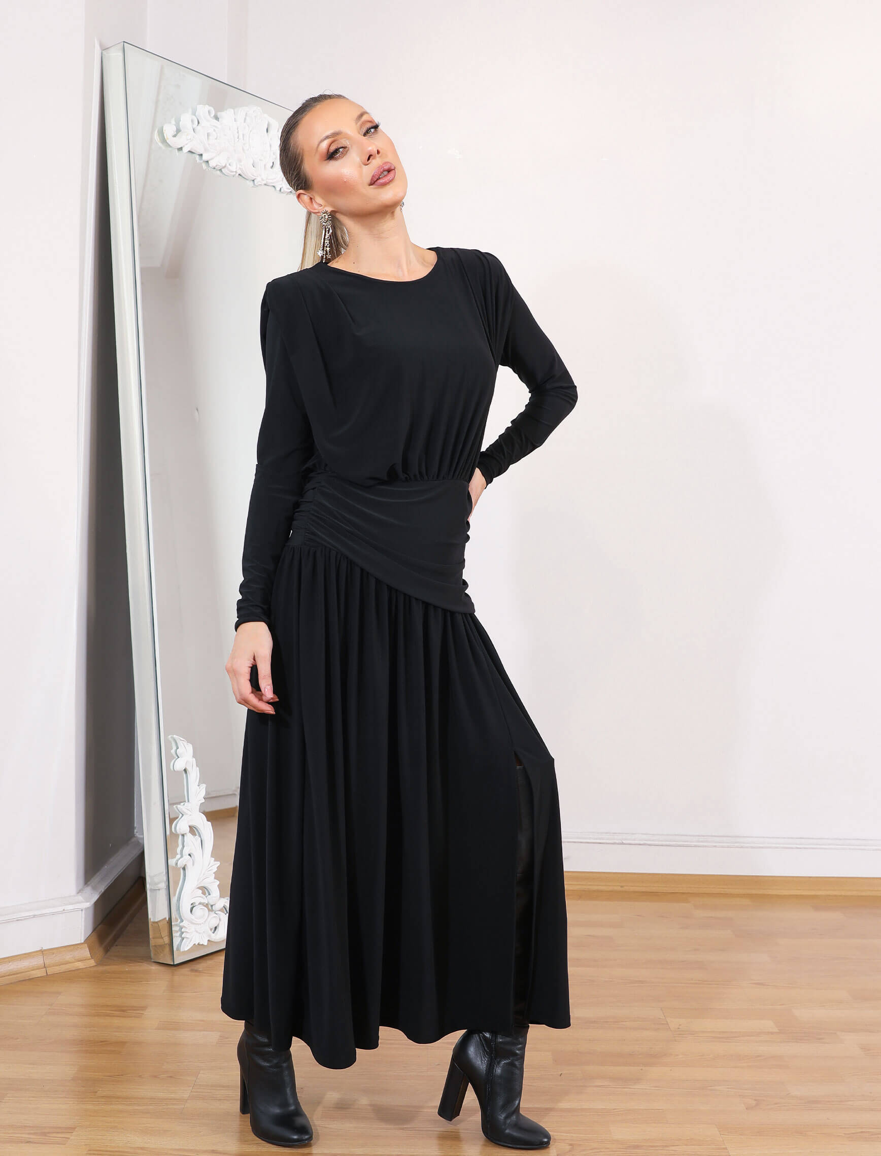 Siyah Drape Selectra Elbise - Görsel 4