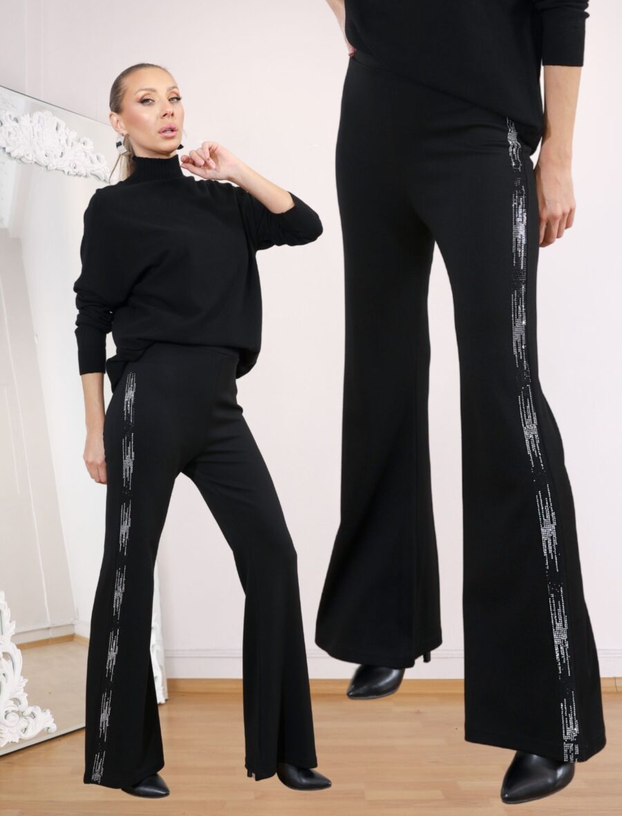 Siyah Gümüş Zikzak Sparkle Strech Pantolon