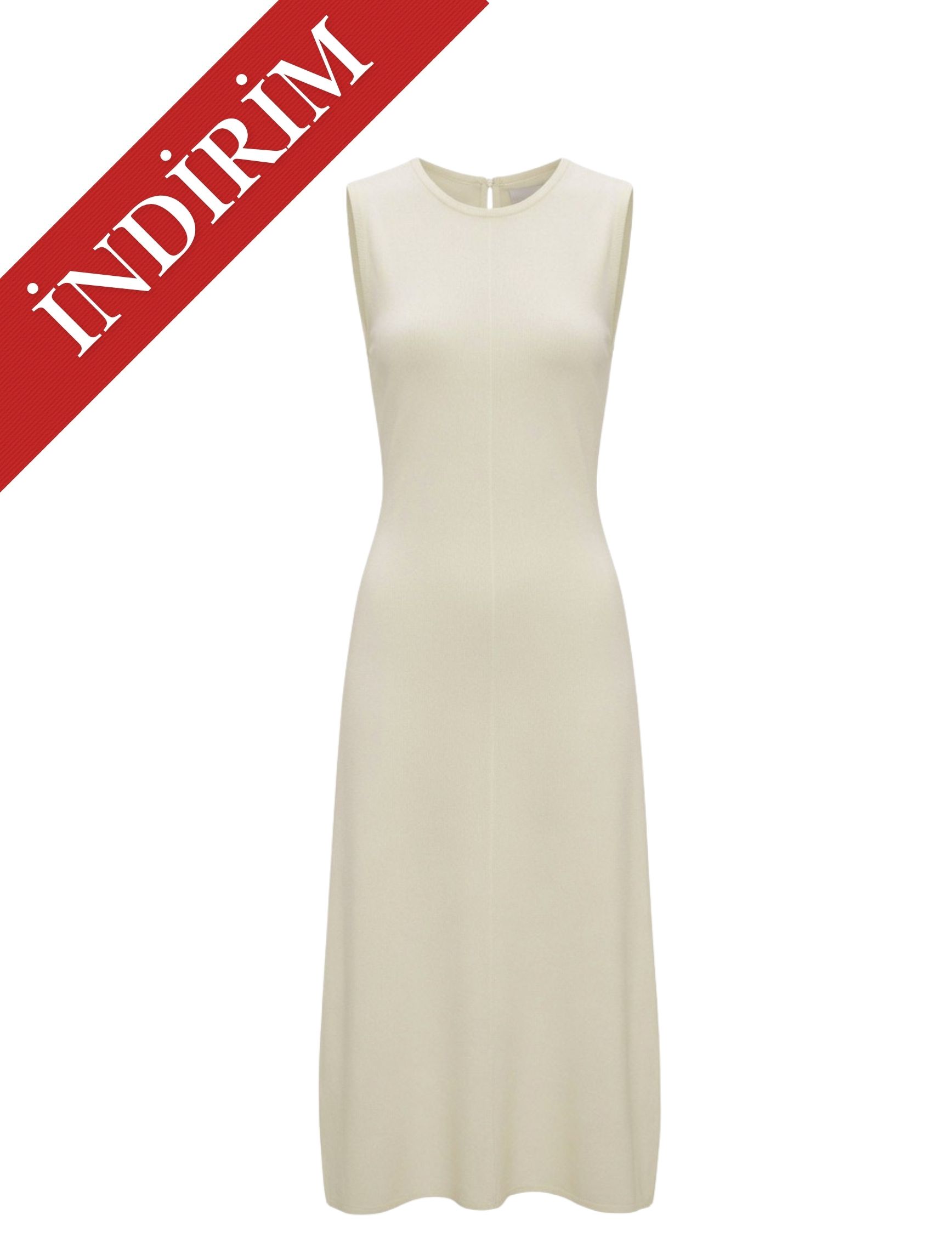 Krem Laura Triko Elbise - OUTLET