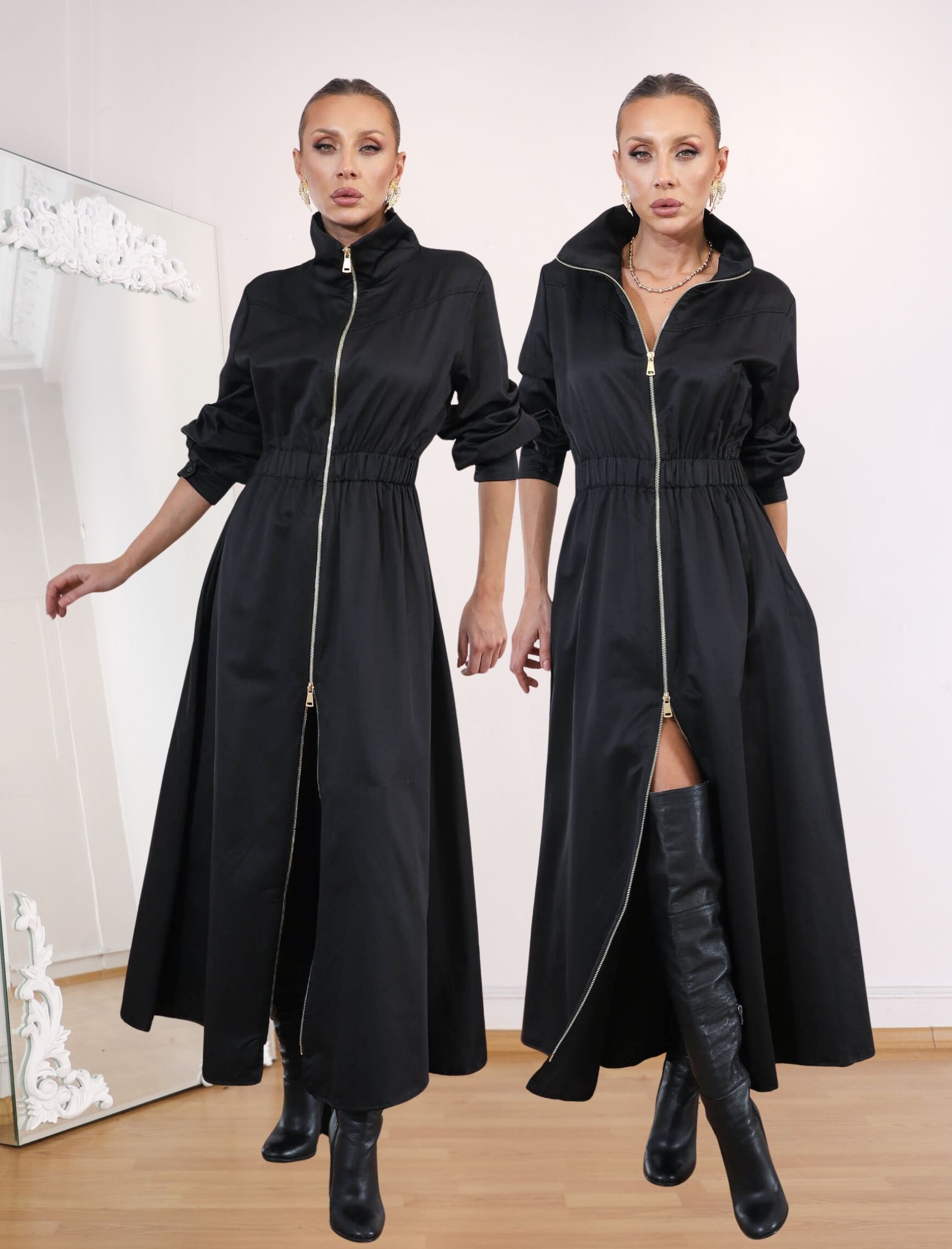 Siyah Riviera Fermuar Elbise