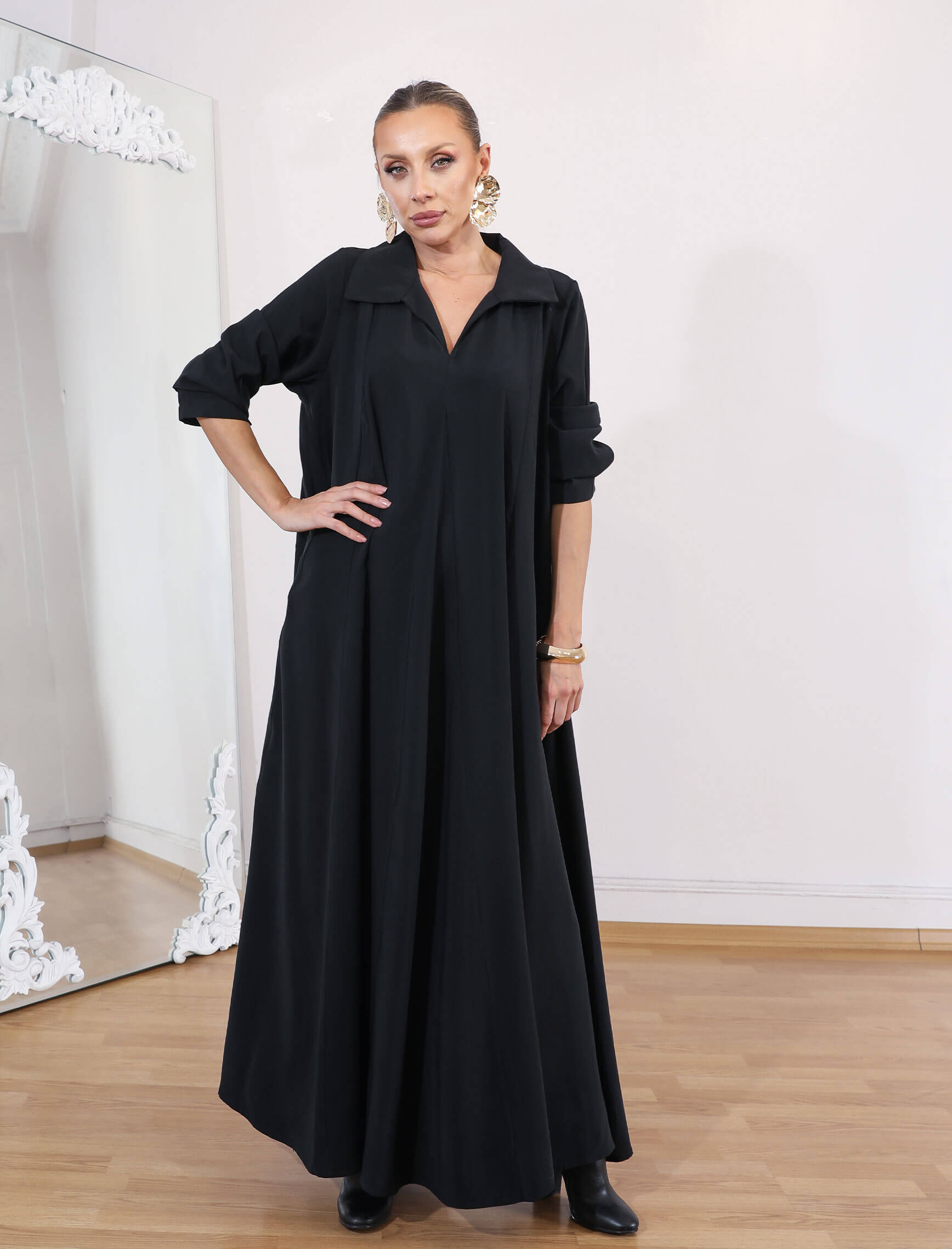 Siyah Tensel Piare Kemerli Elbise - Görsel 2