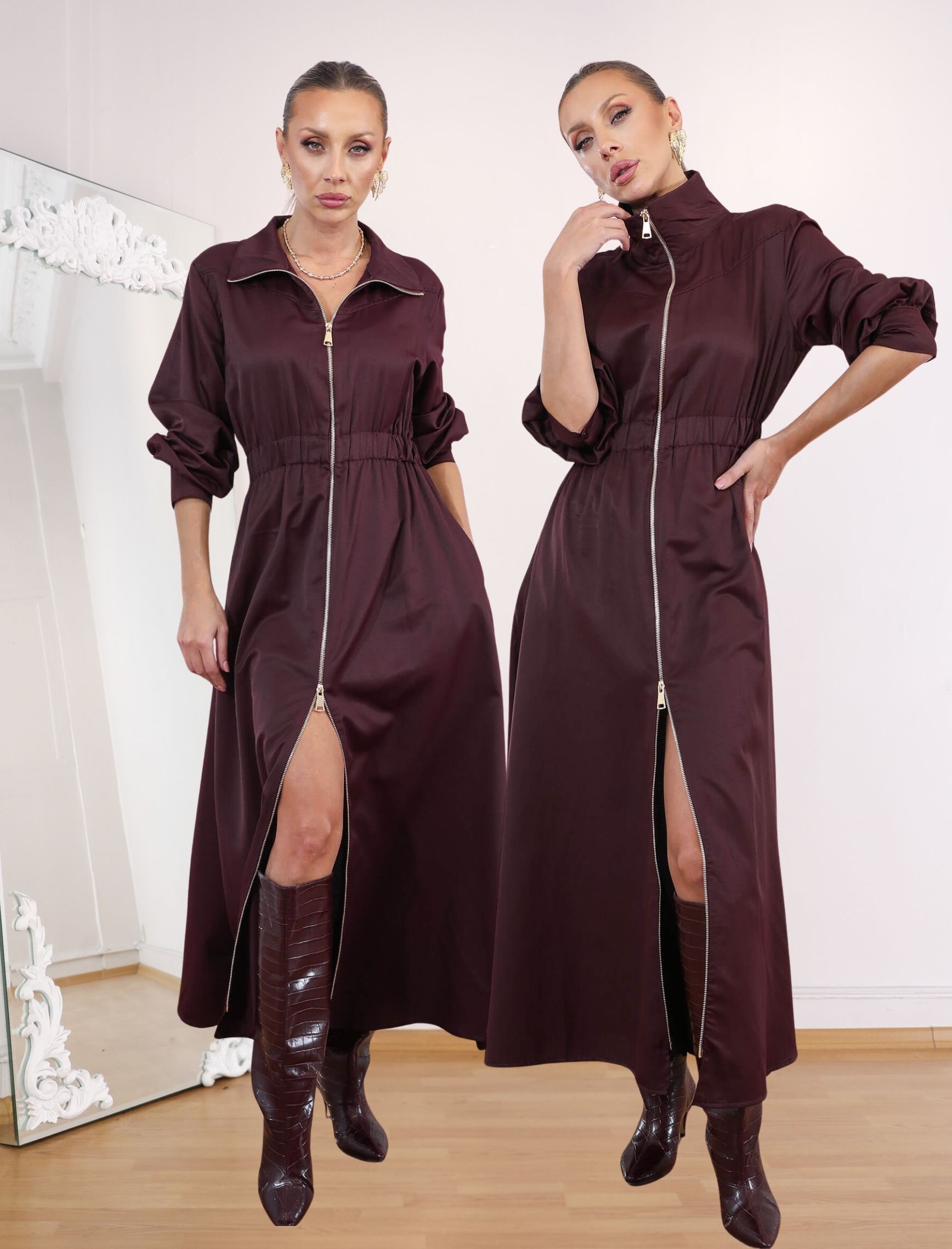 Mürdüm Riviera Fermuar Elbise