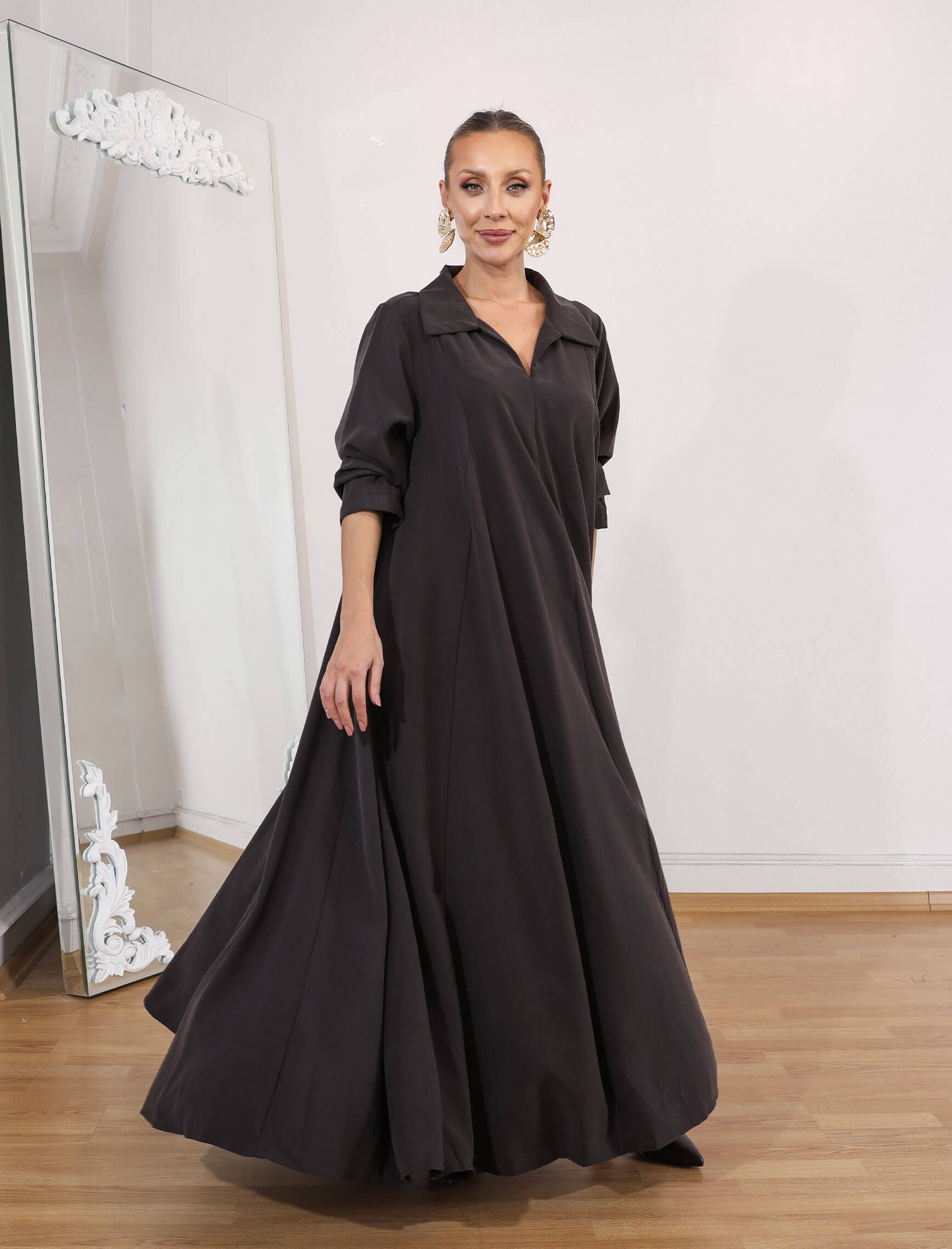 Kahve Tensel Piare Kemerli Elbise - Görsel 3