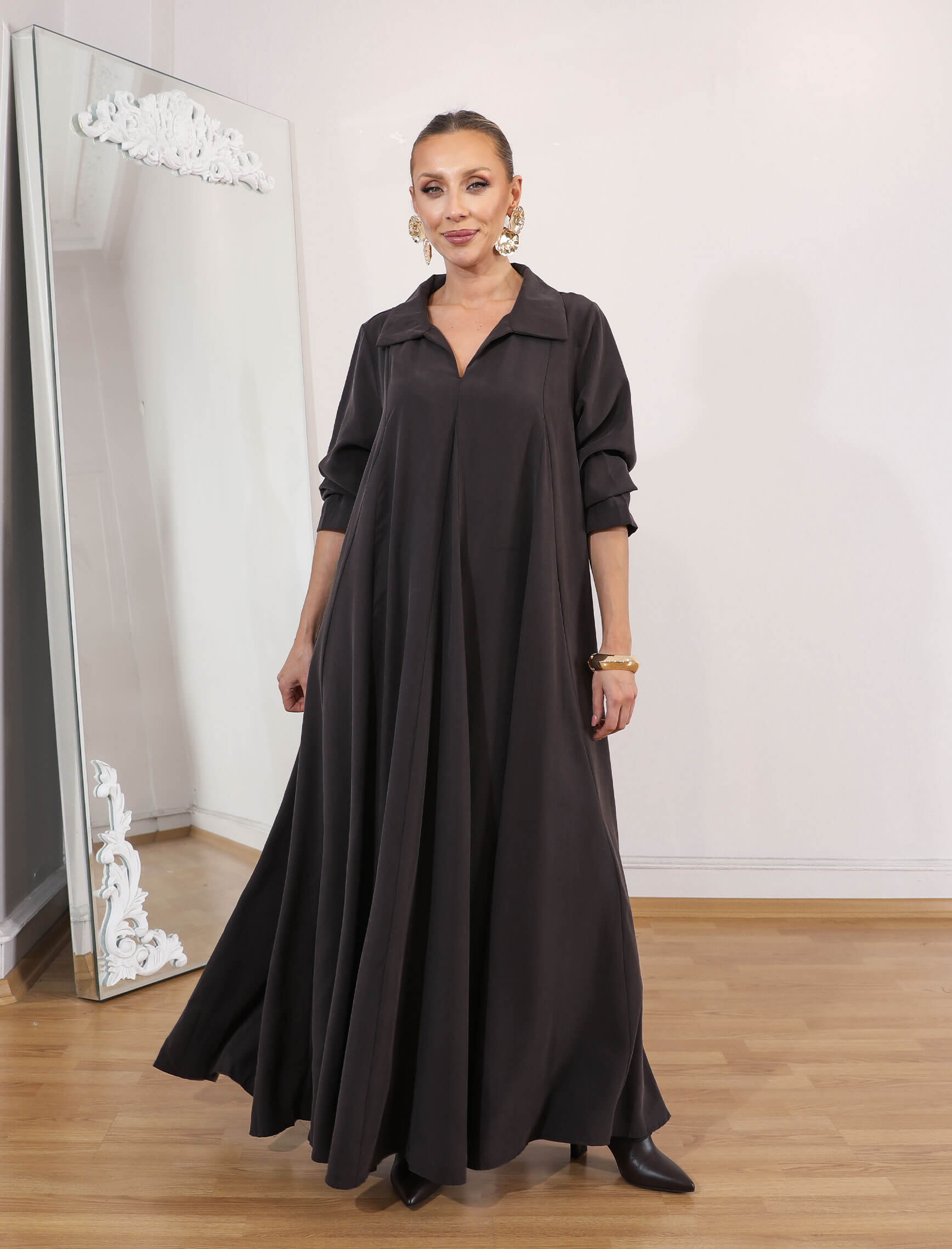 Kahve Tensel Piare Kemerli Elbise - Görsel 2