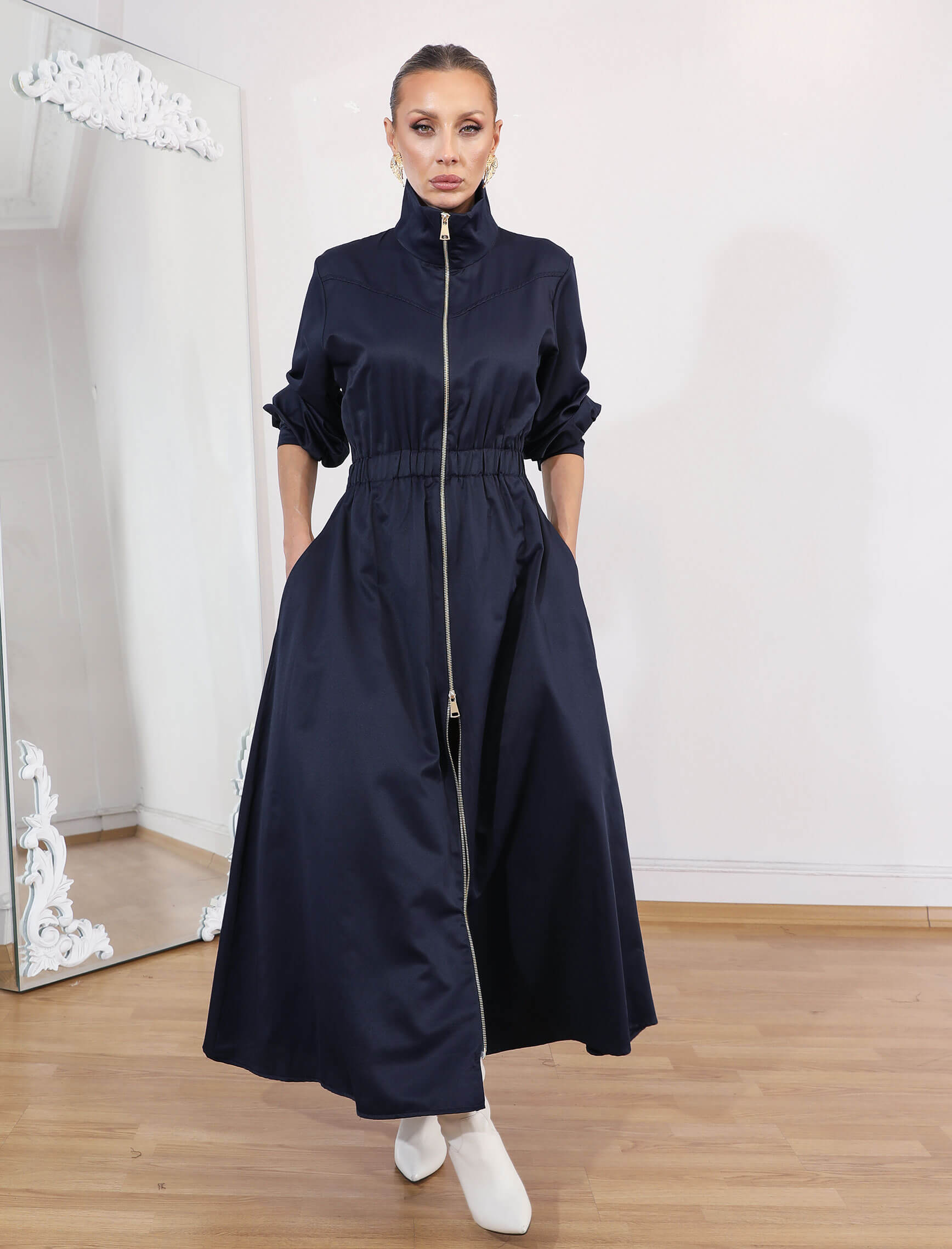 Lacivert Riviera Fermuar Elbise - Görsel 7