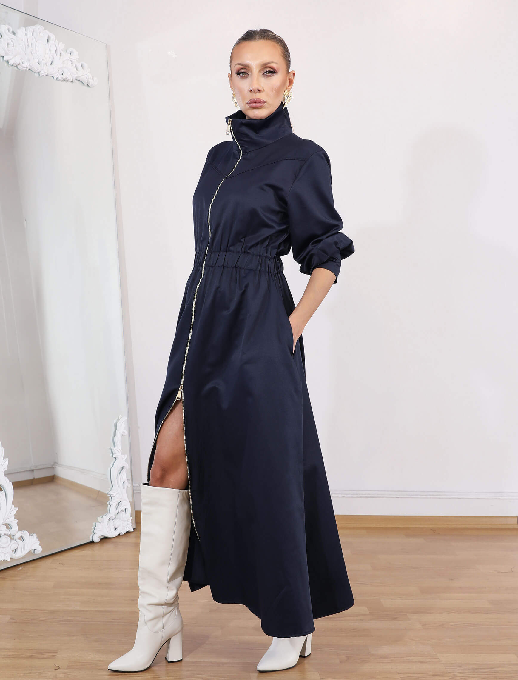 Lacivert Riviera Fermuar Elbise - Görsel 6