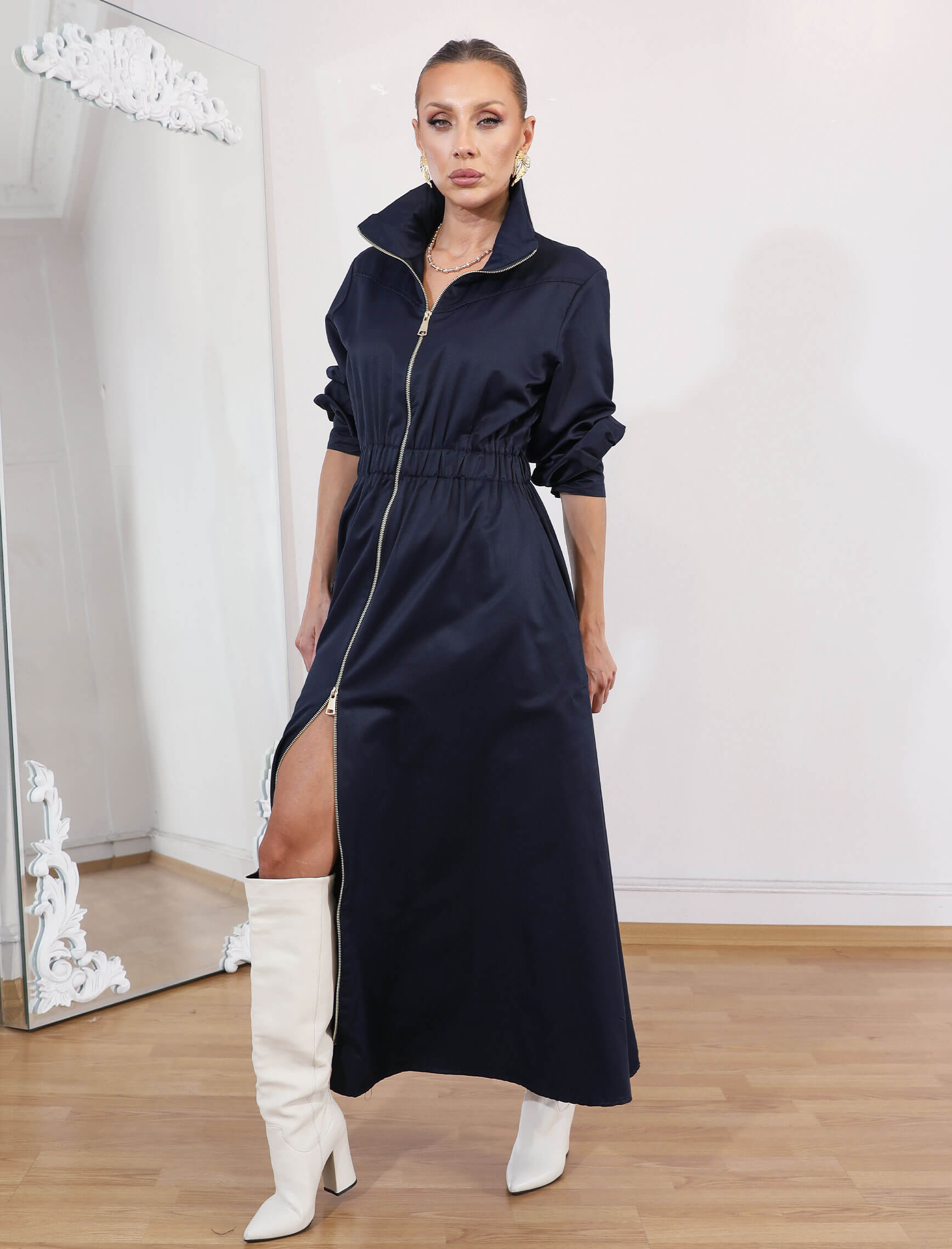 Lacivert Riviera Fermuar Elbise - Görsel 5