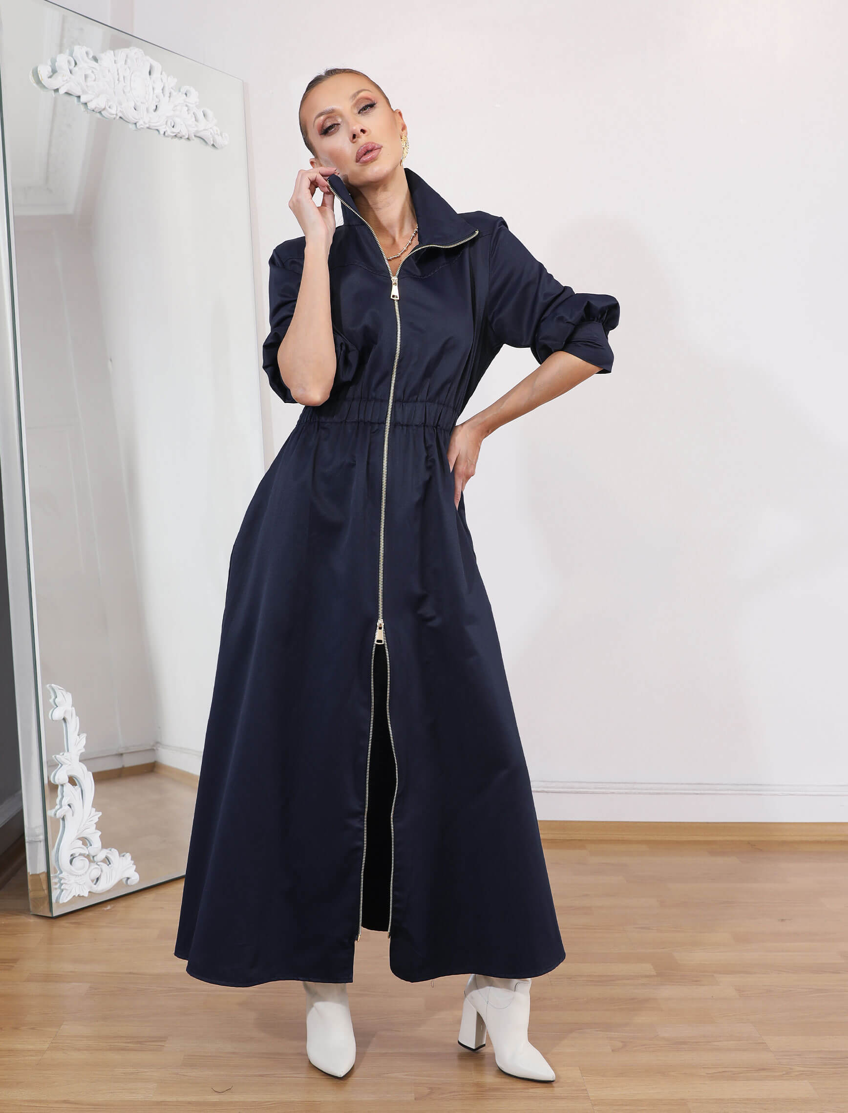 Lacivert Riviera Fermuar Elbise - Görsel 4