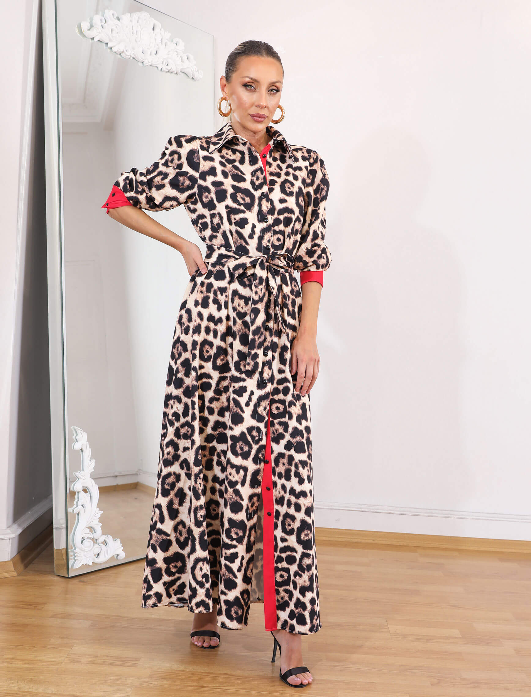 Leopardesen Kırmızı Garni Premium Elbise - Görsel 3