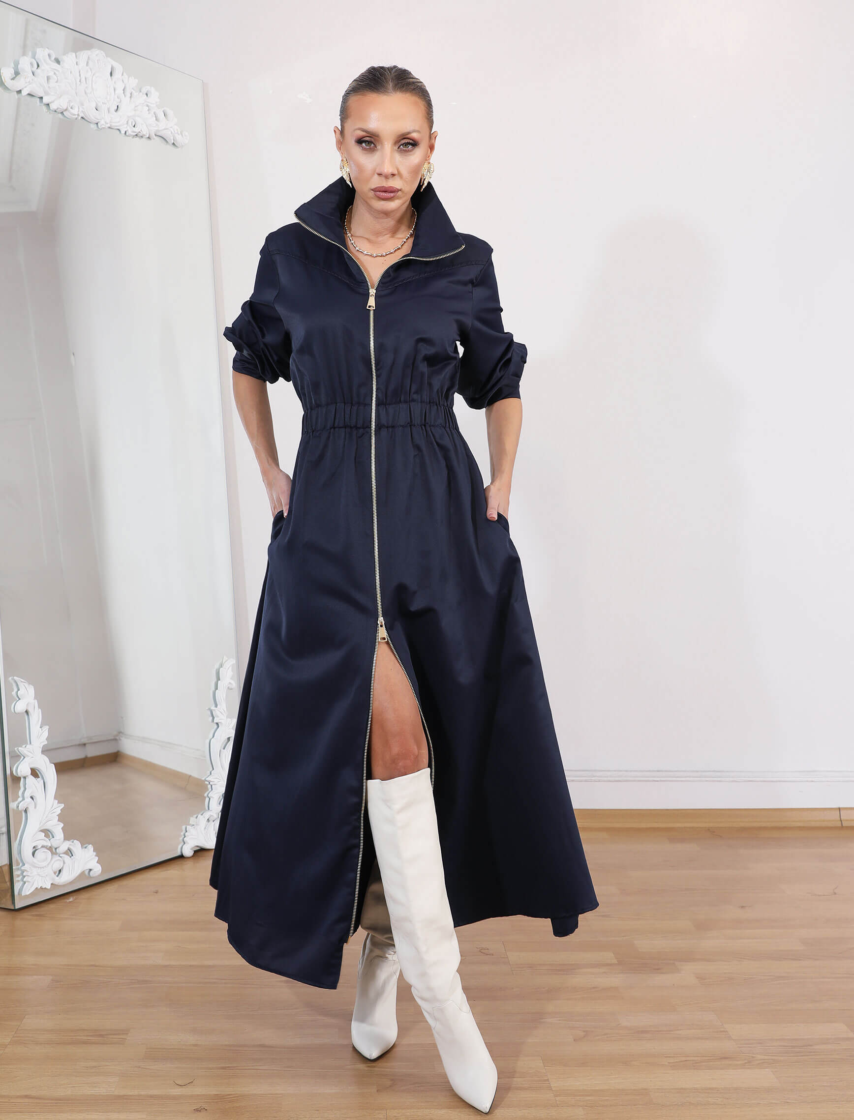 Lacivert Riviera Fermuar Elbise - Görsel 2