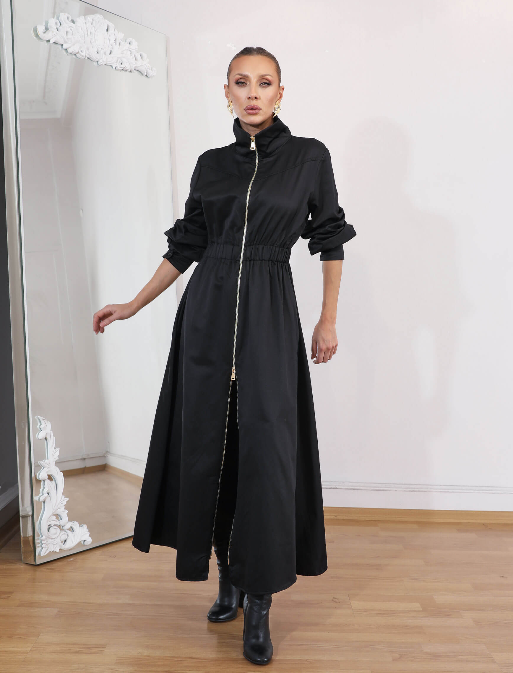 Siyah Riviera Fermuar Elbise - Görsel 2