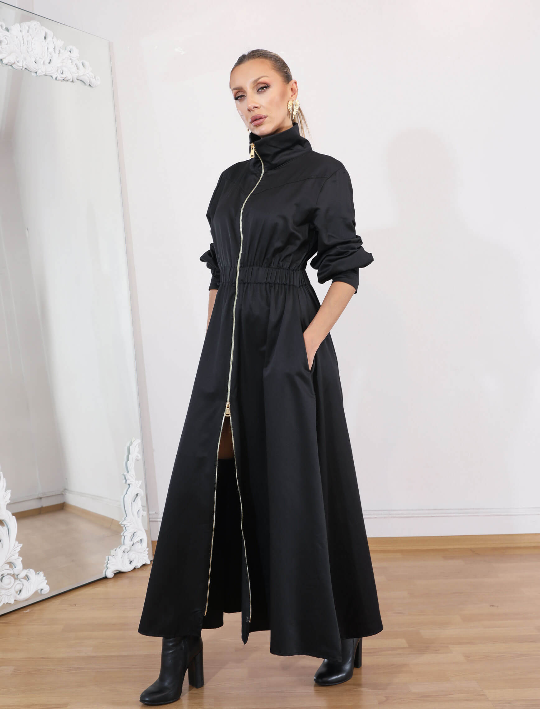 Siyah Riviera Fermuar Elbise - Görsel 3