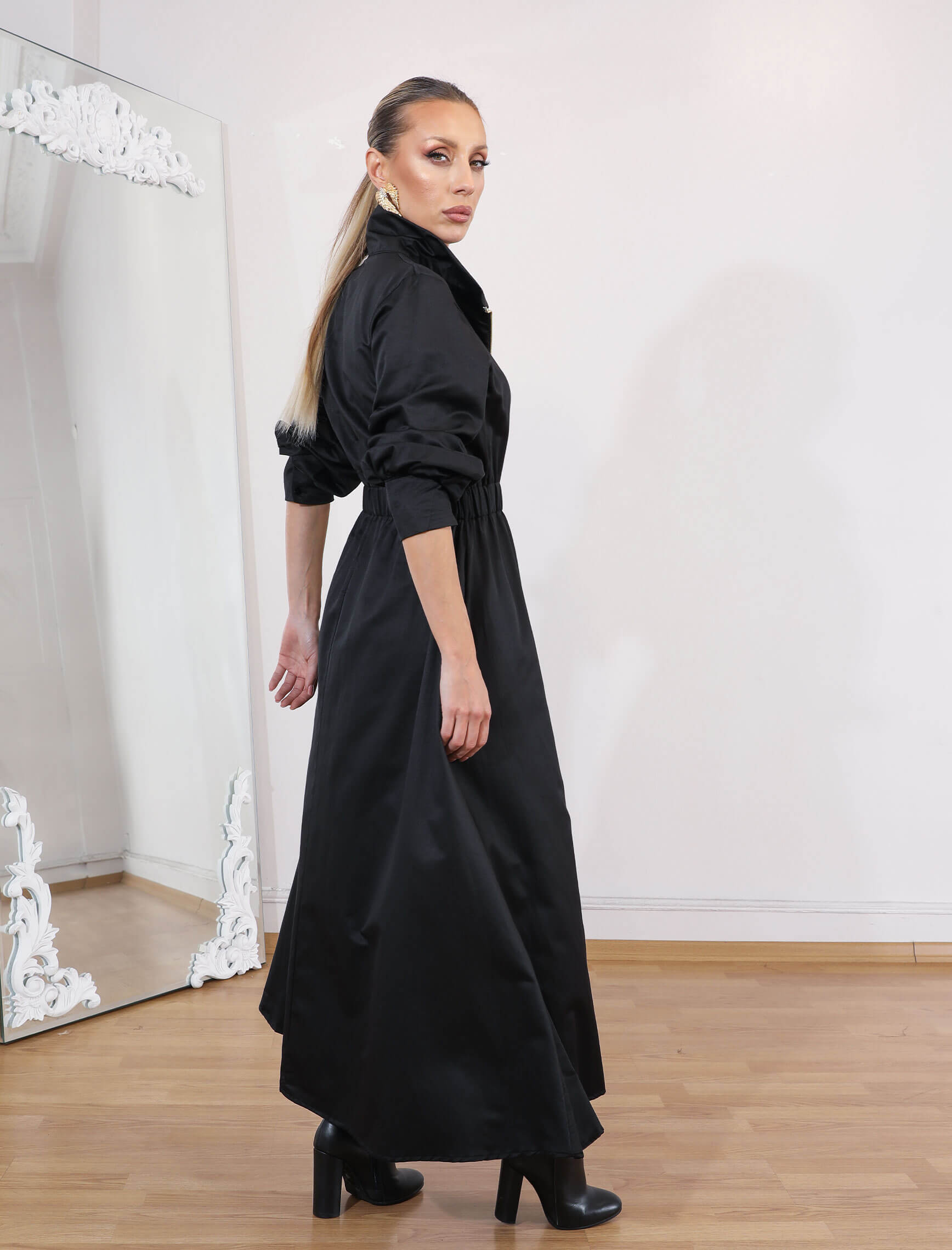 Siyah Riviera Fermuar Elbise - Görsel 4