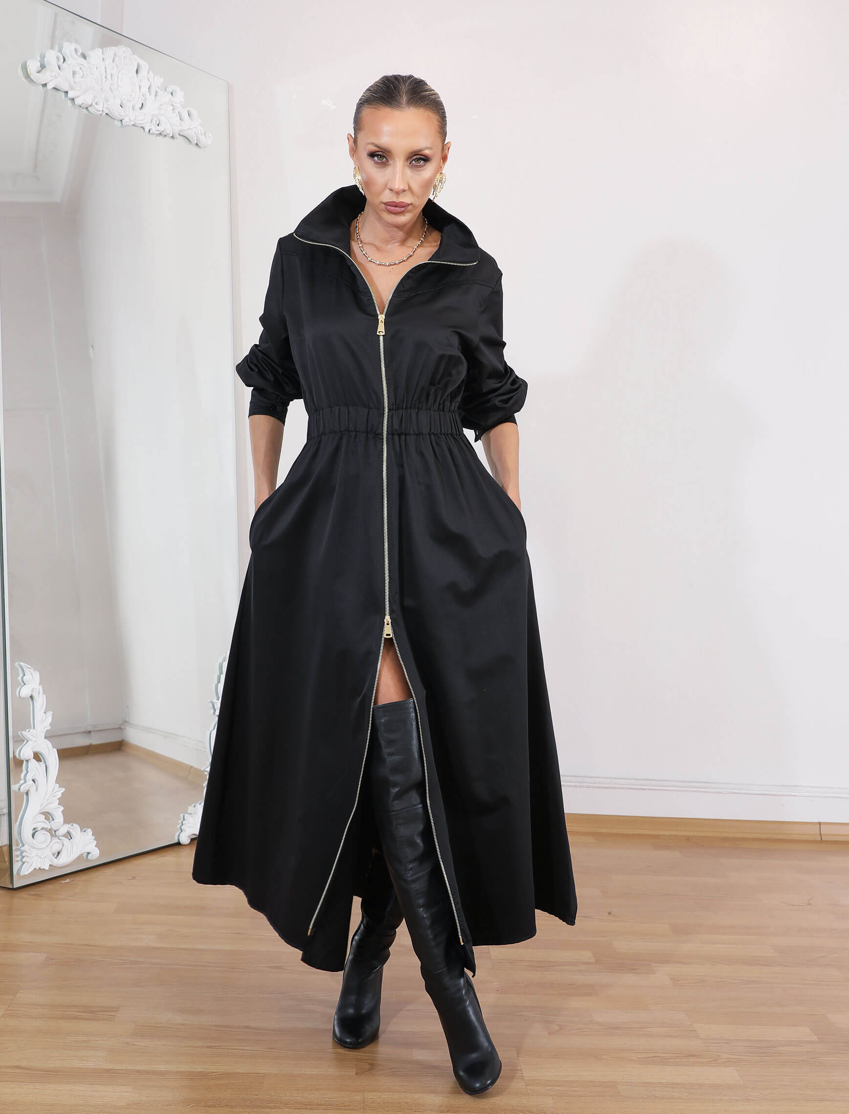 Siyah Riviera Fermuar Elbise - Görsel 5