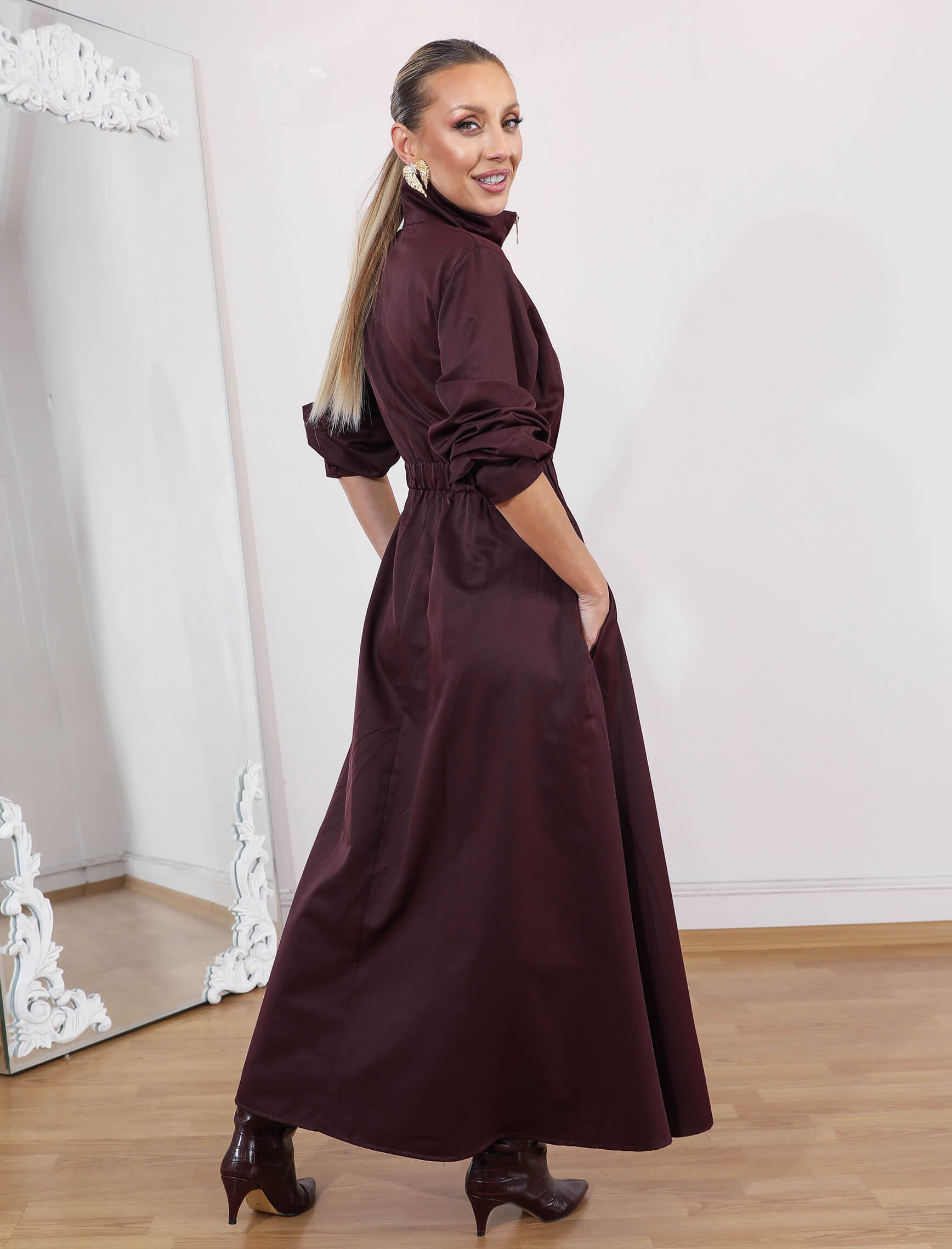 Mürdüm Riviera Fermuar Elbise - Görsel 8