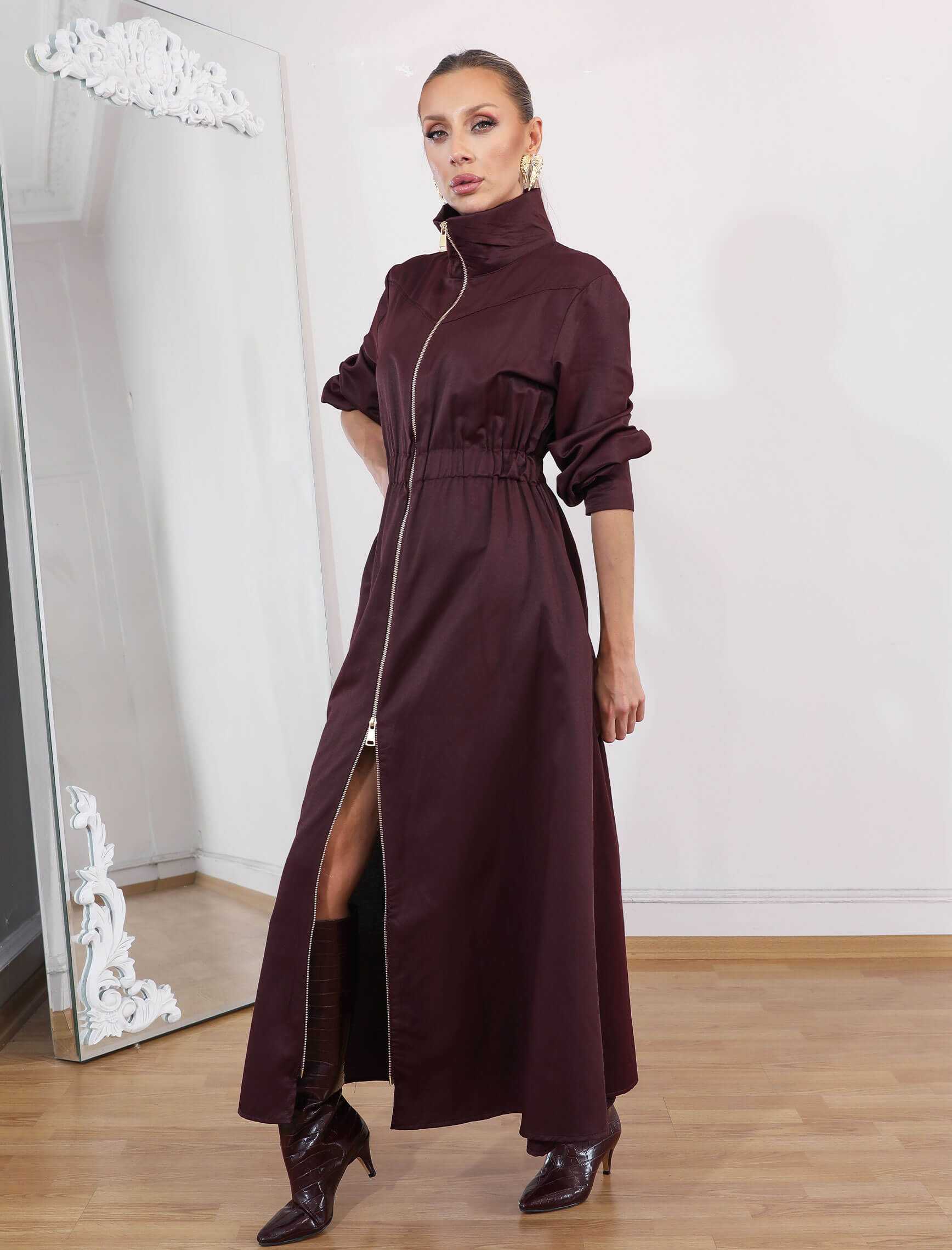 Mürdüm Riviera Fermuar Elbise - Görsel 7