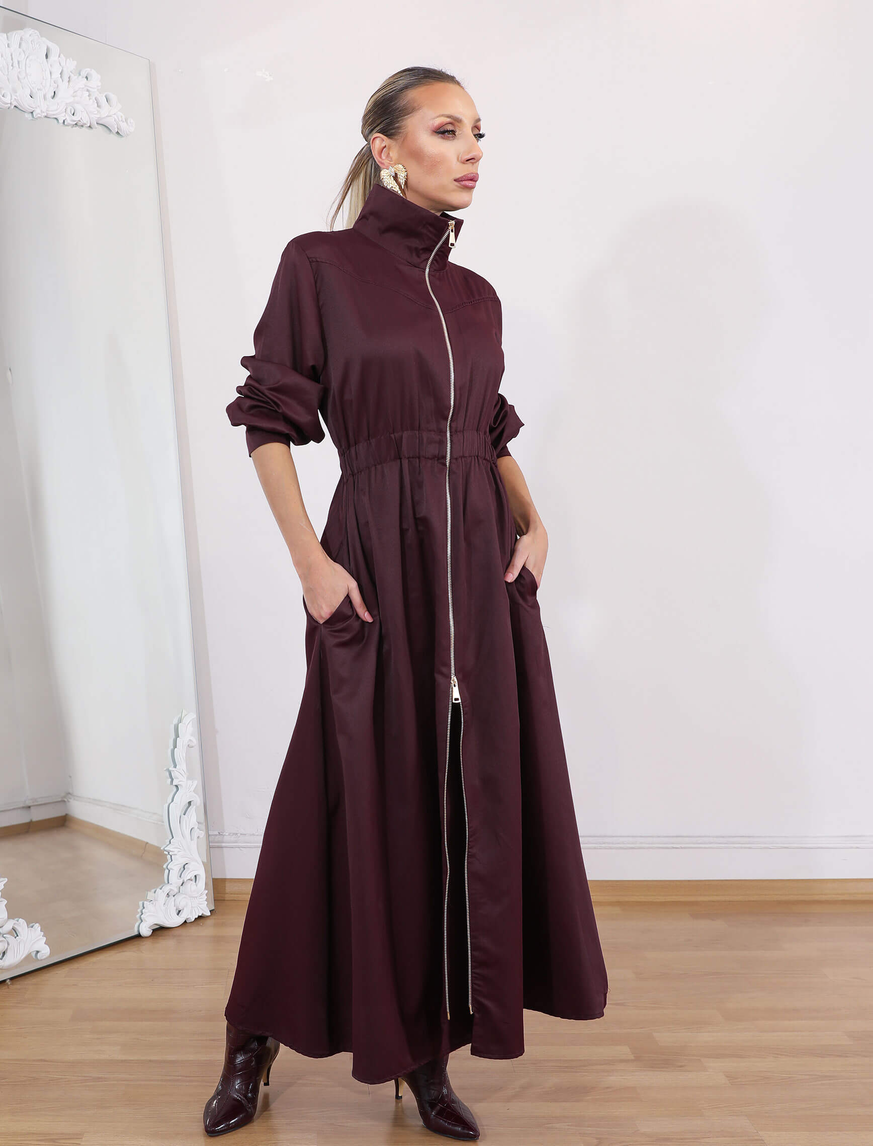 Mürdüm Riviera Fermuar Elbise - Görsel 5