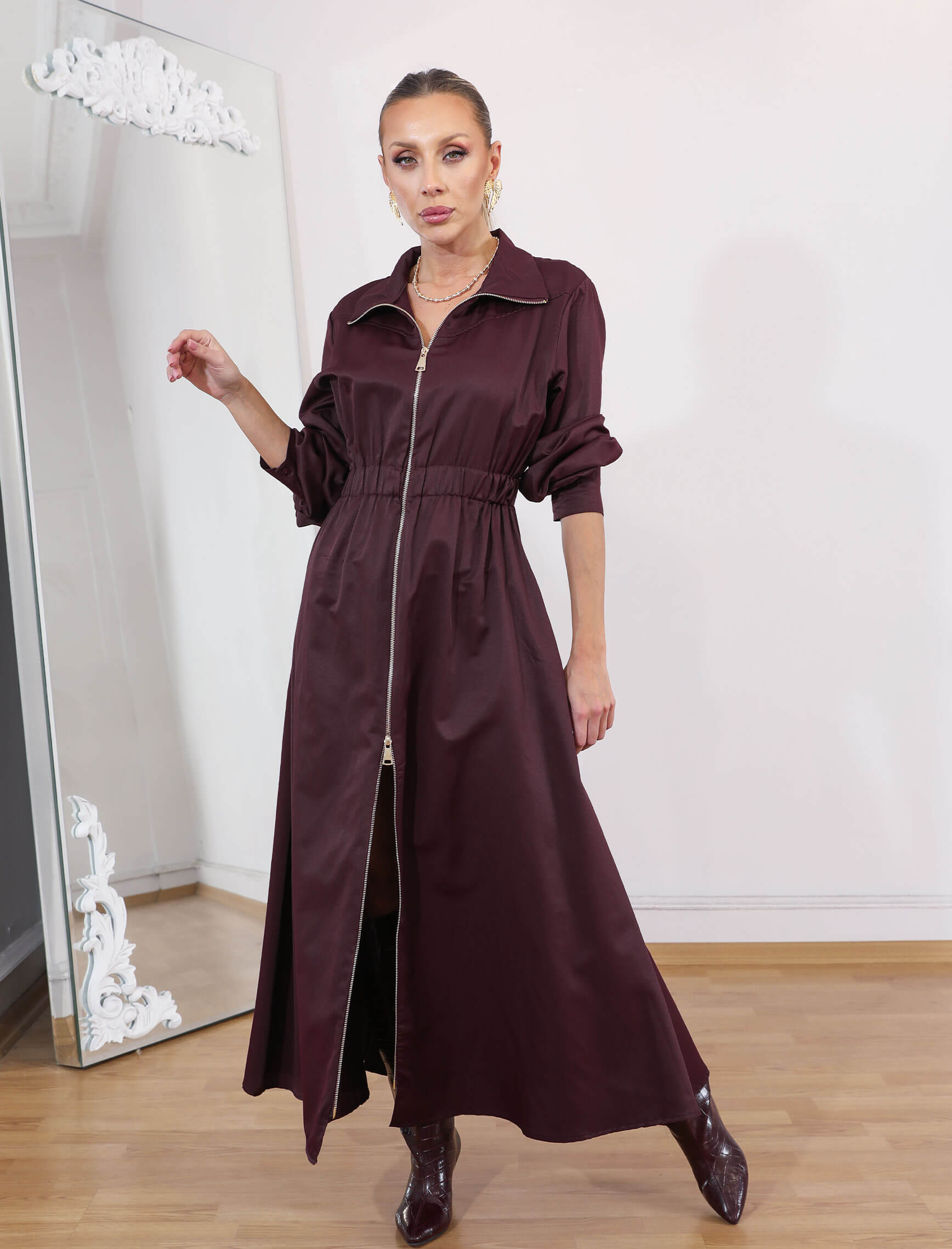 Mürdüm Riviera Fermuar Elbise - Görsel 4