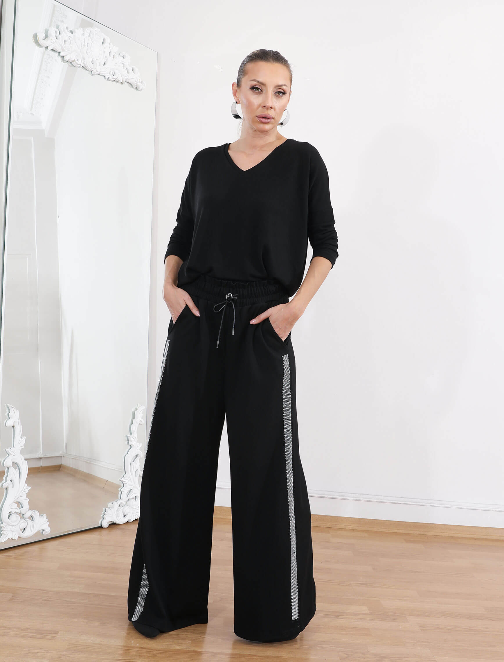 Gümüş Yan Çizgi Taş Spor Pantolon - Görsel 3