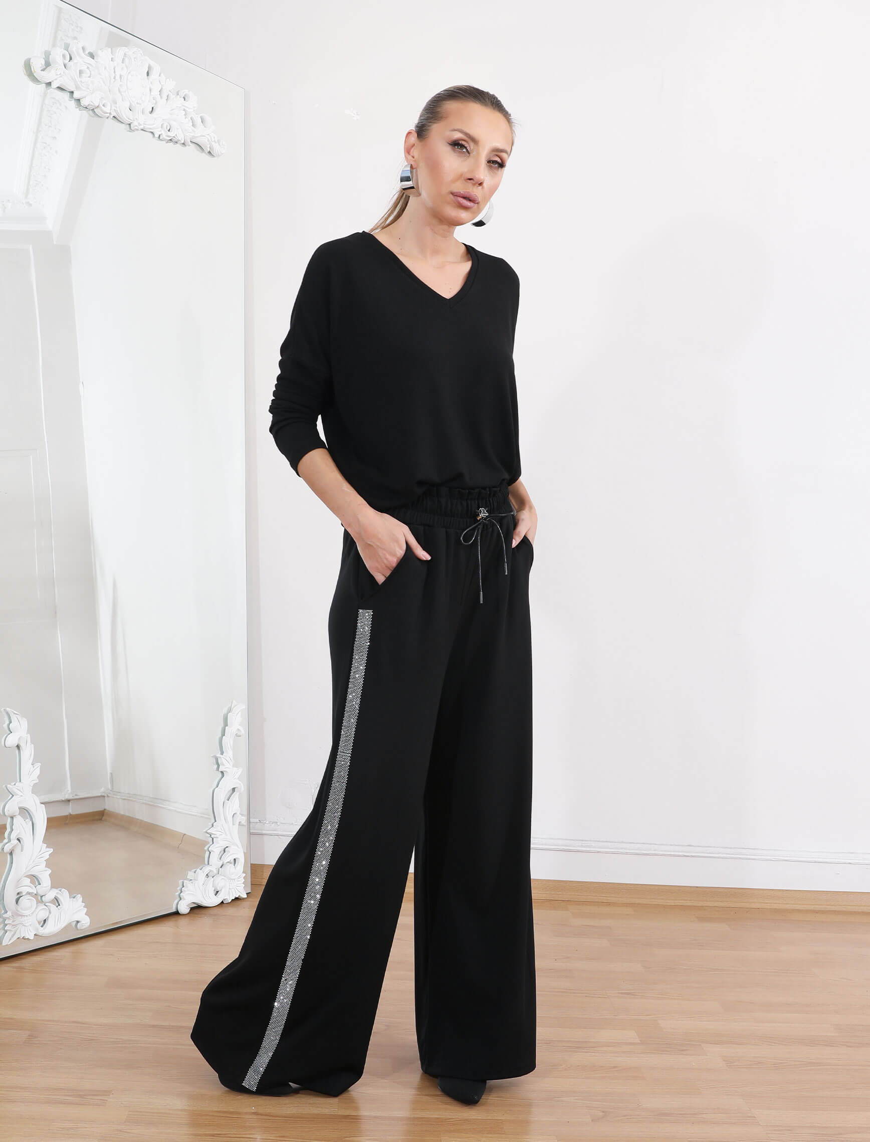 Gümüş Yan Çizgi Taş Spor Pantolon - Görsel 2