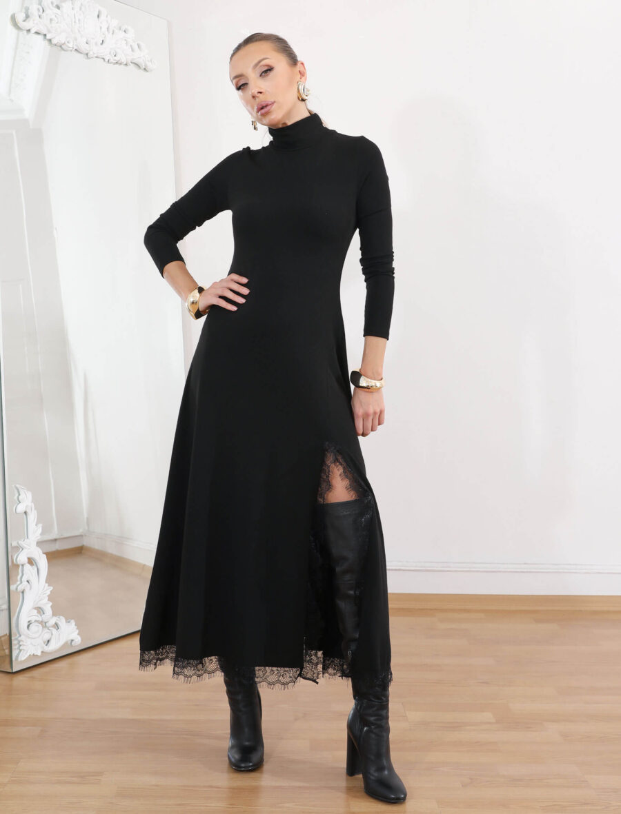 Siyah Dantel Yırmaç Amora Elbise