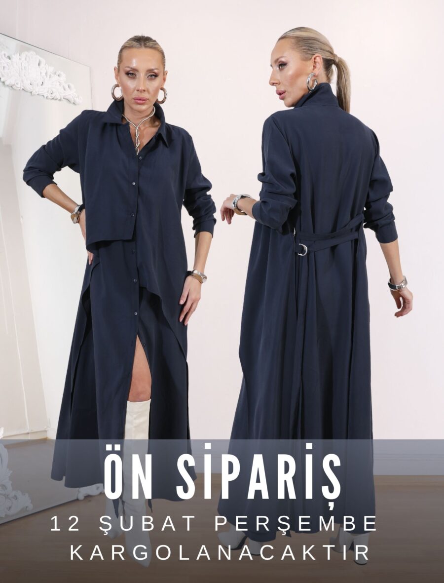 Lacivert Vestido Gömlek Elbise