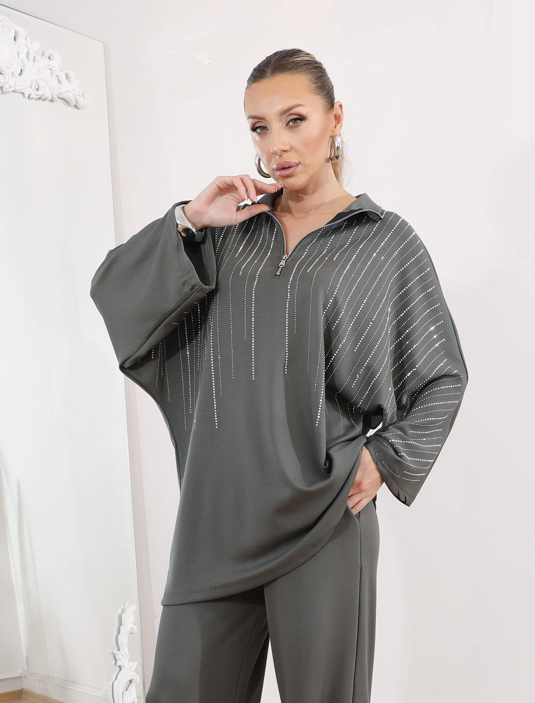 Haki Taşlı Glamore Takım - Görsel 3