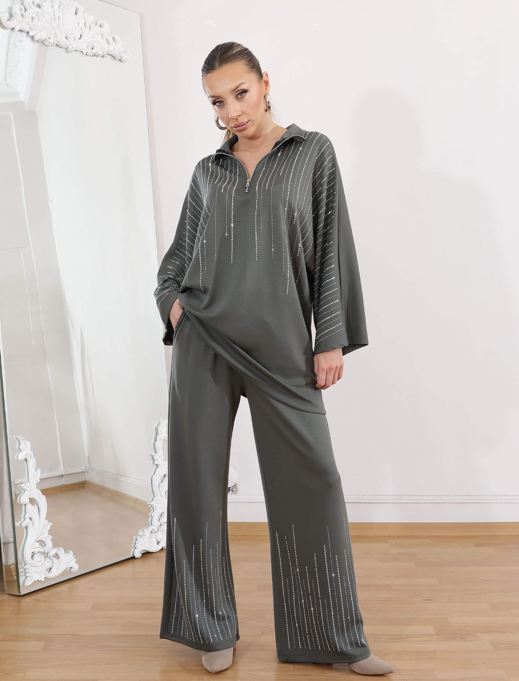 Haki Taşlı Glamore Takım - Görsel 2