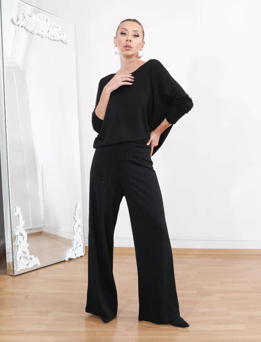 Siyah Çizgi Taş Bohem Palazzo Pantolon