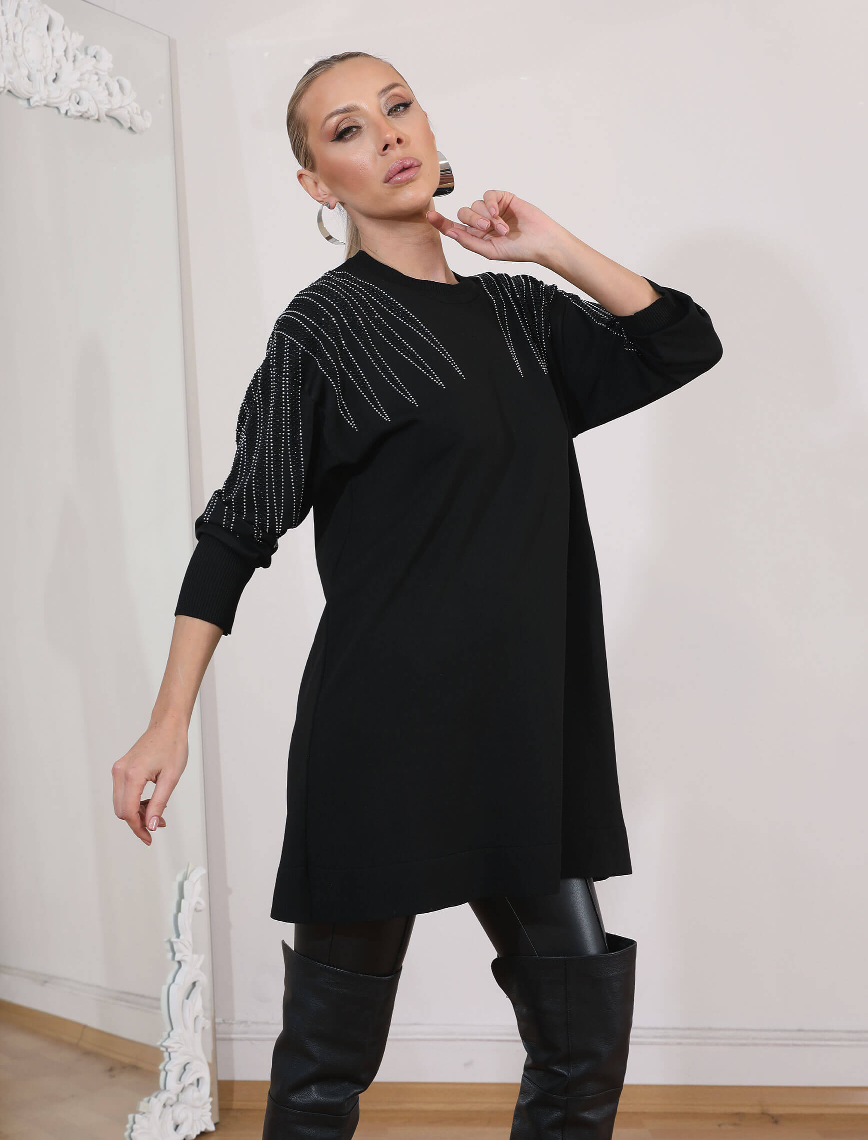 Siyah Omuz Taş Nerra Triko - Görsel 4