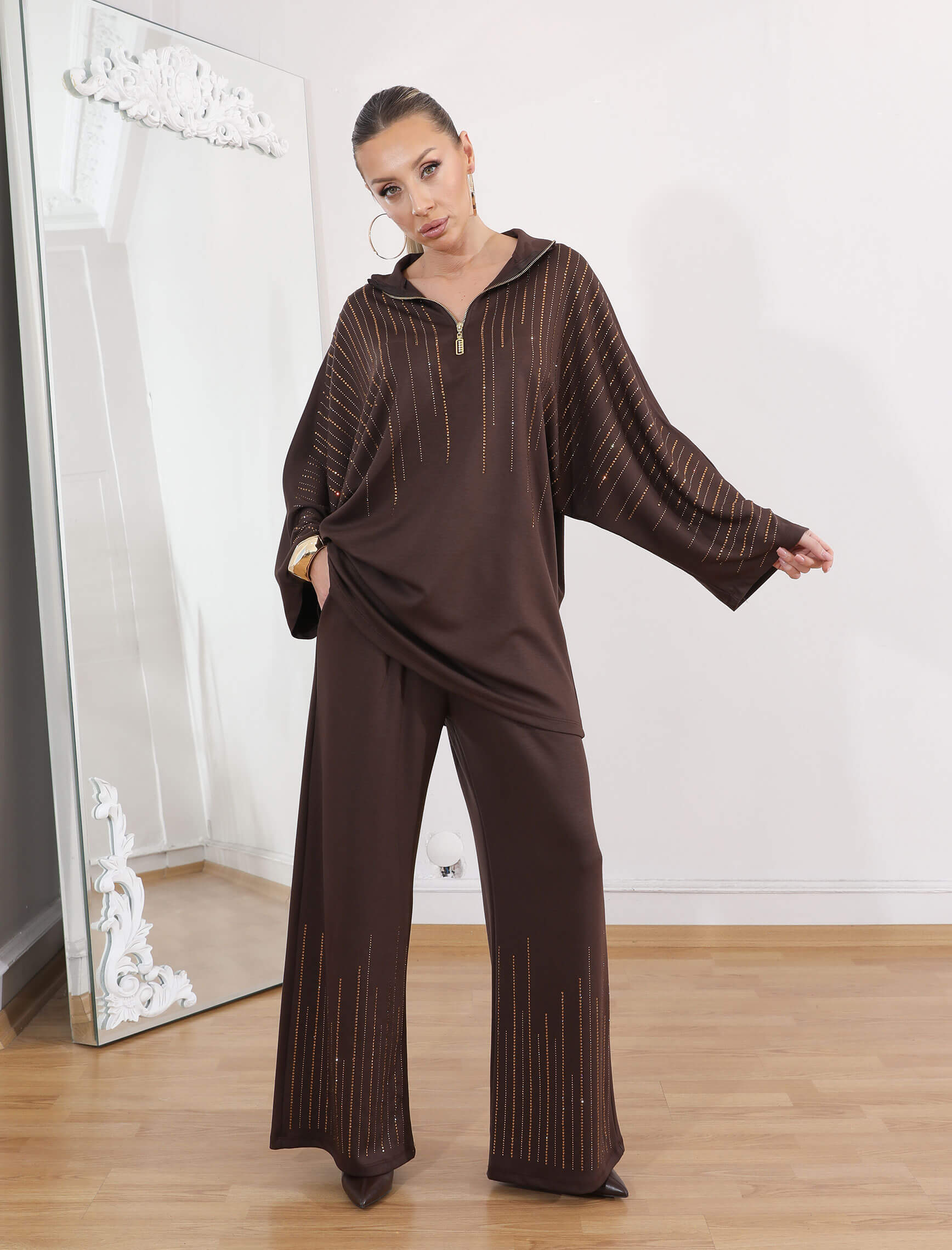 Kahverengi Taşlı Glamore Takım - Görsel 3